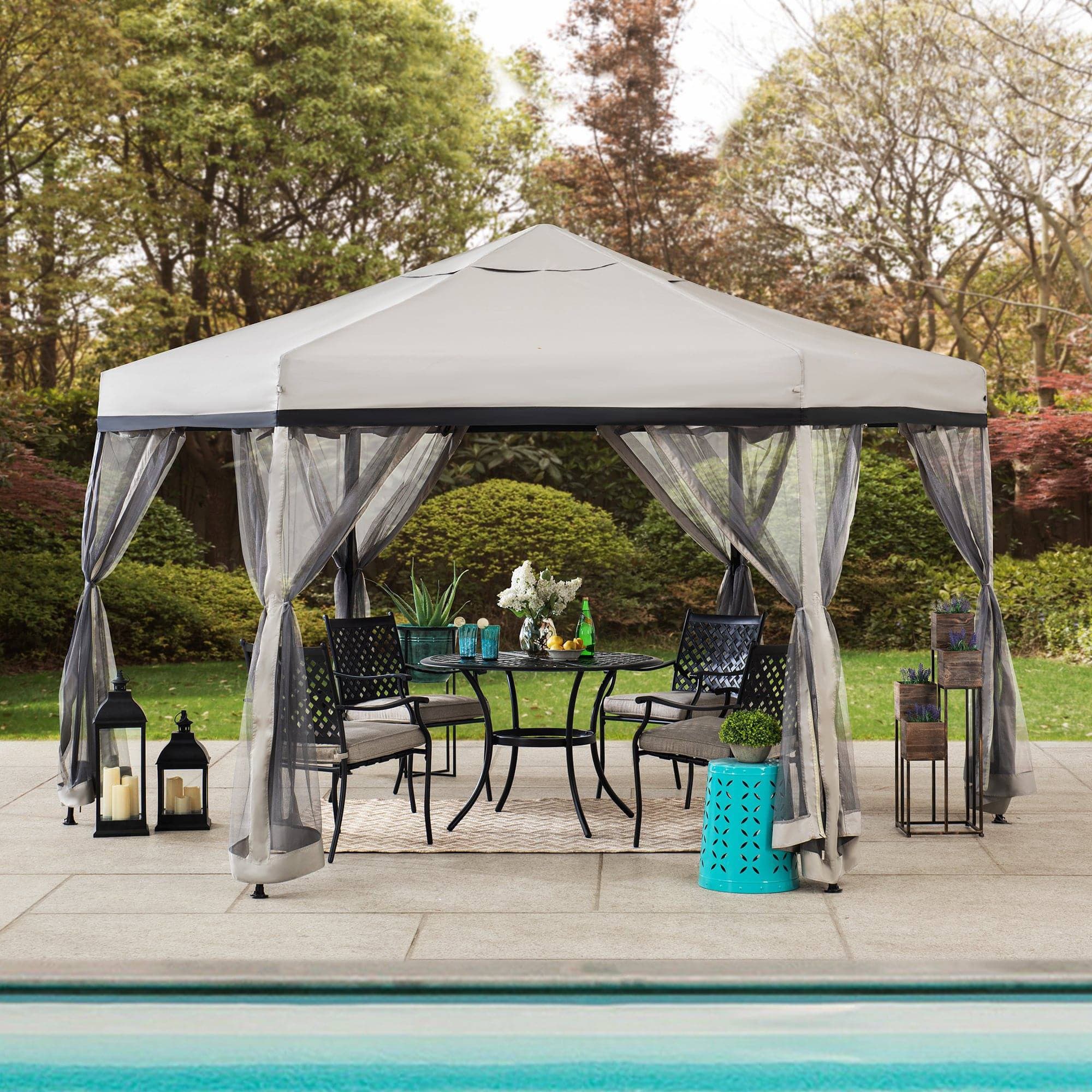 SUNJOY 11x11 Hexagon Pop Up Gazebo with Netting.