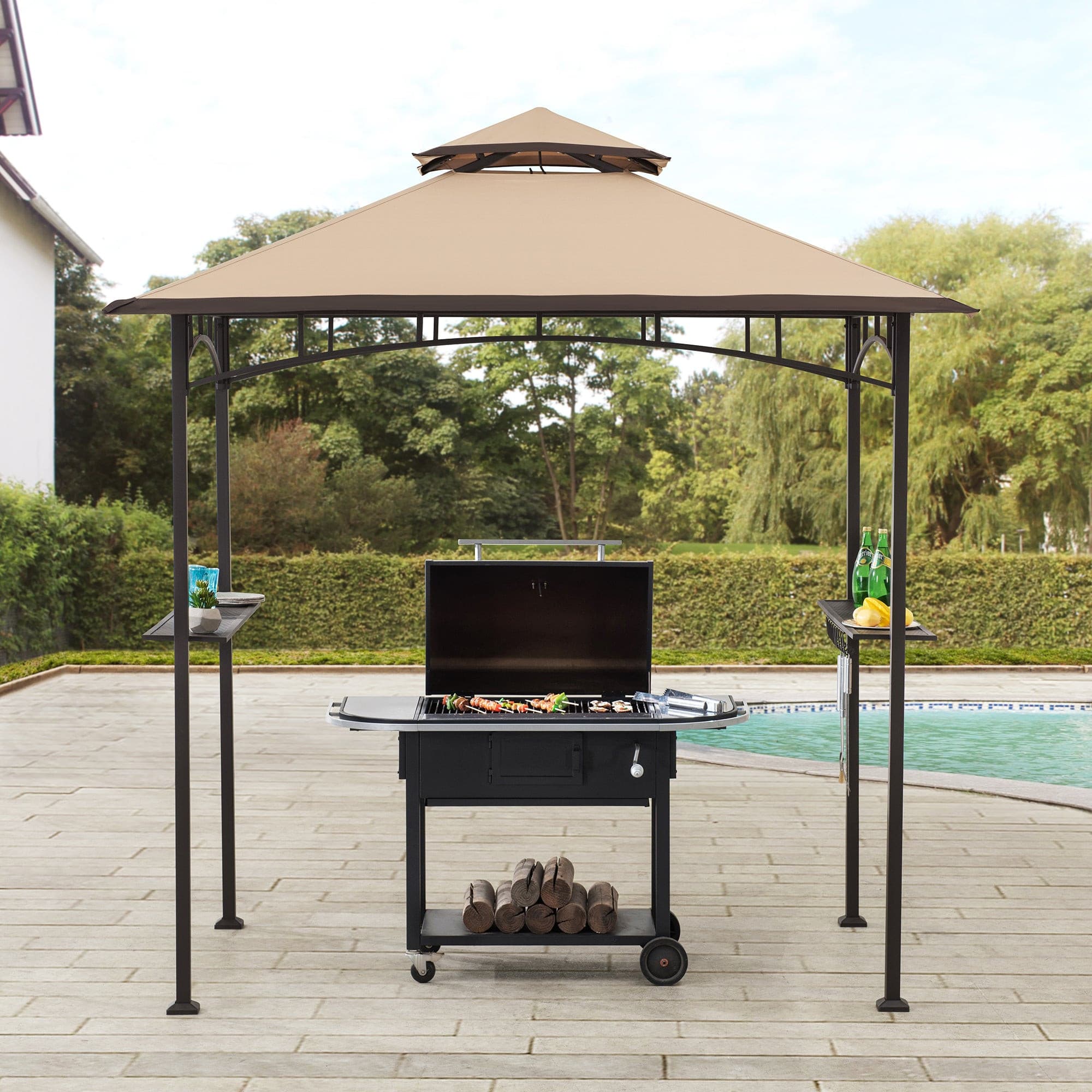 SUNJOY 5x8 BBQ Grill Gazebo with Bar Shelves and Hooks.