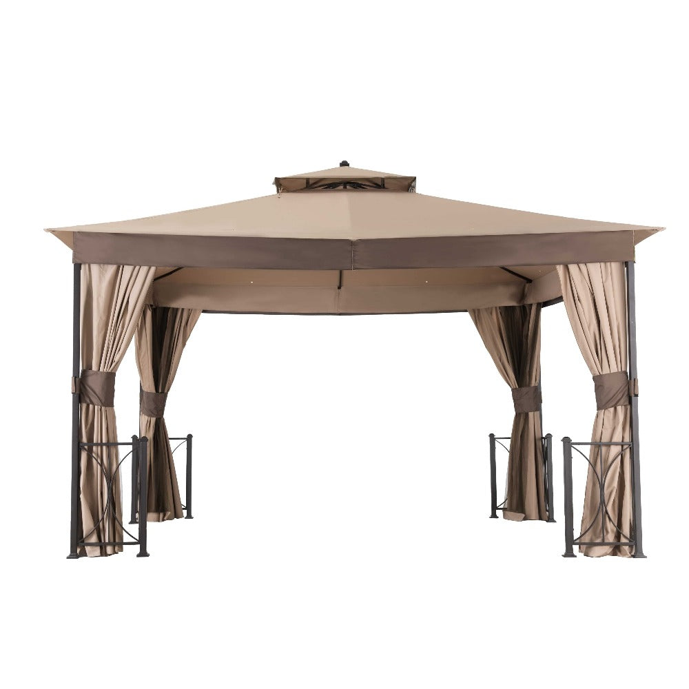 SUNJOY Sesame+Light Brown+Beige Replacement Canopy For Belcourt Gazebo (10X12 Ft) L-GZ472PST-C-A Sold At Home Depot.