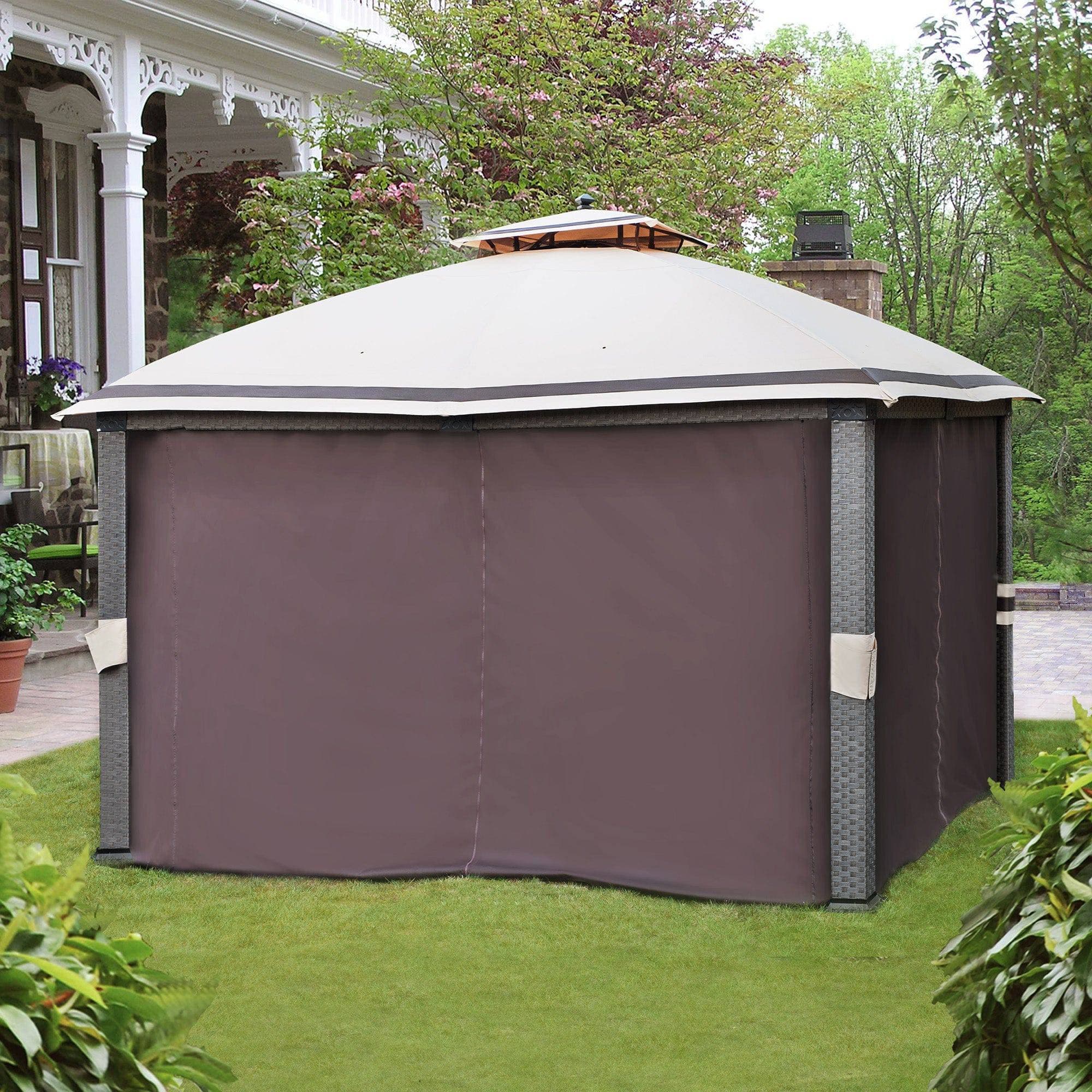 SUNJOY Light Brown Replacement Curtain For Easy Up Wicker Gazebo (10X12 Ft) L-GZ815PCO-F Sold At Lowe's.