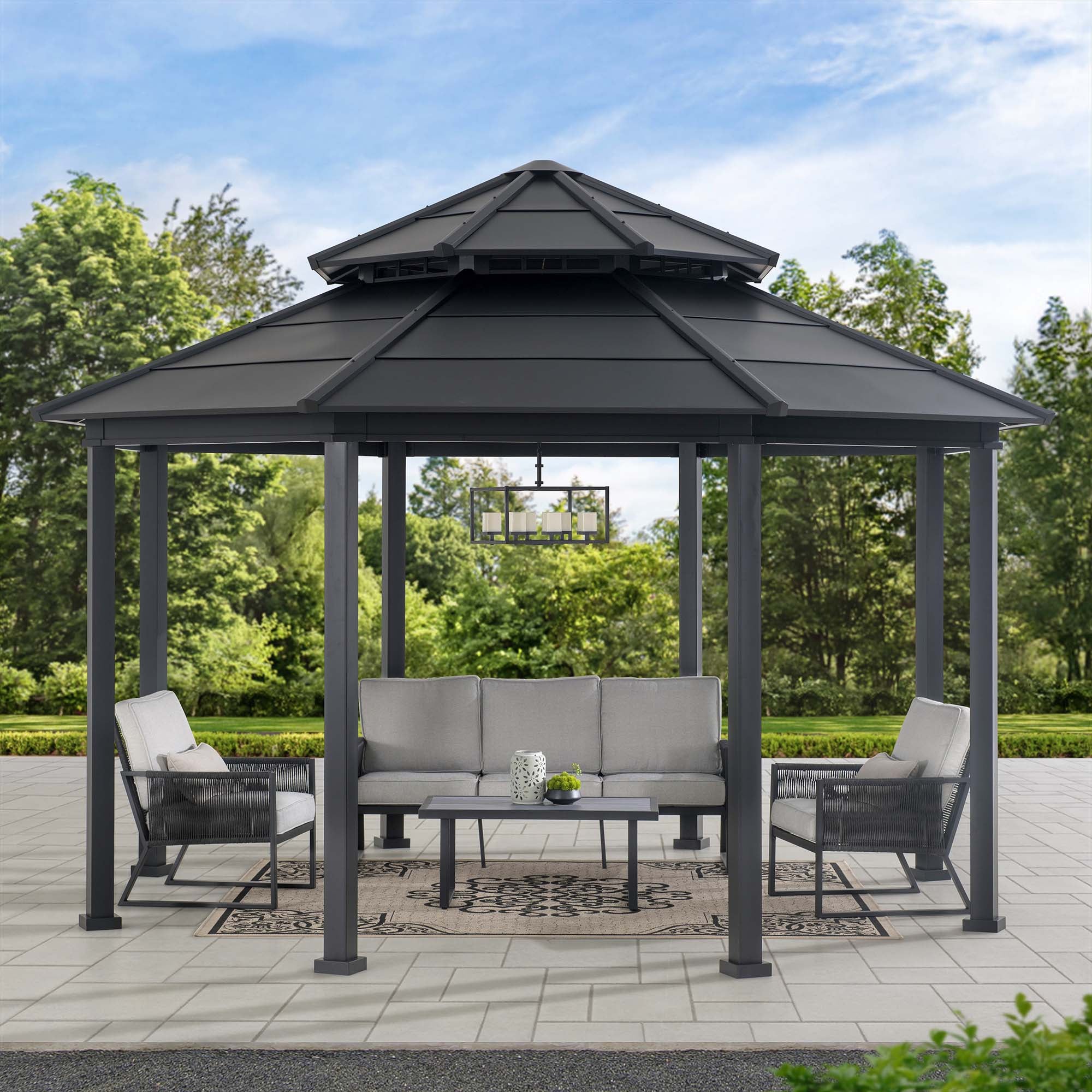 SUNJOY 15x15 Octagon Hardtop Gazebo with Dual Rails and Ceiling Hook.