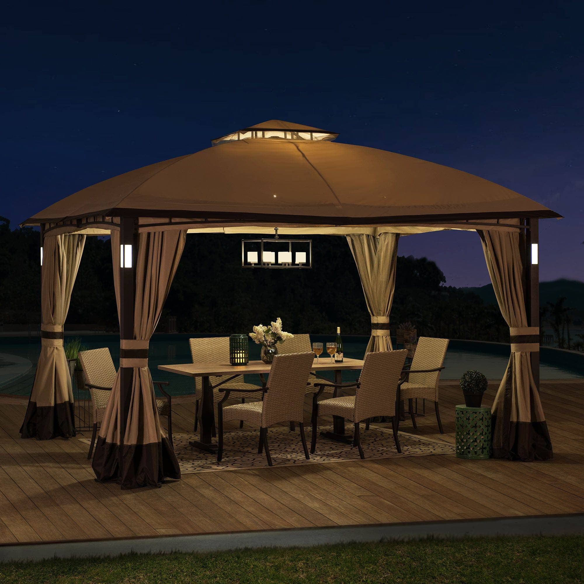 SUNJOY 11x13 Steel Patio Gazebo with LED Light, Bluetooth Speaker and Hook.