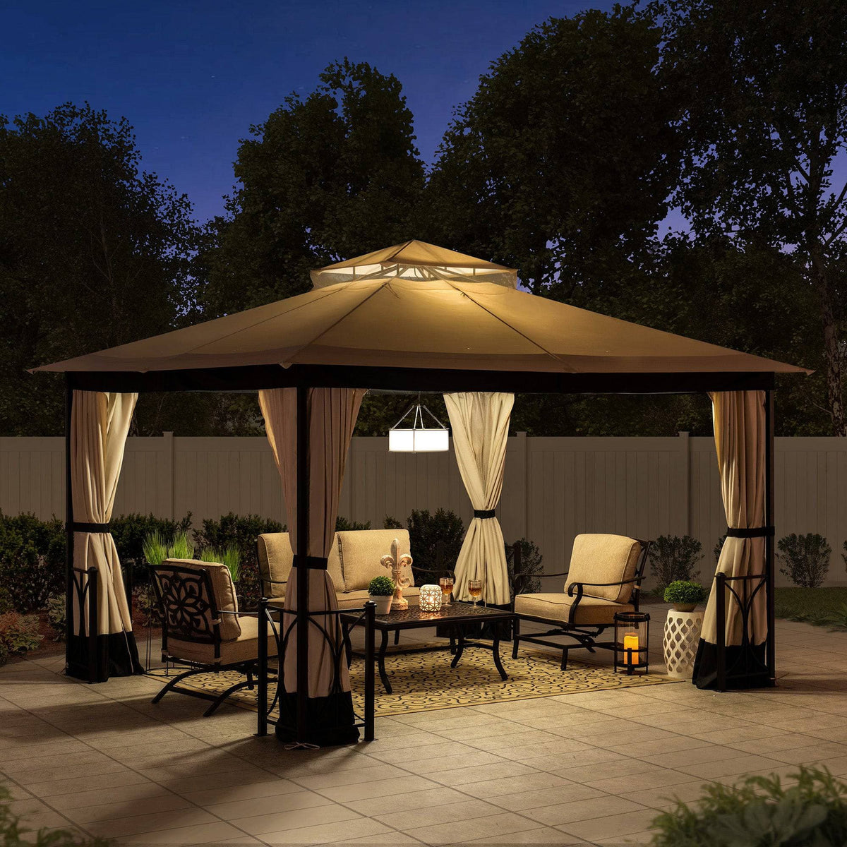 SUNJOY 11x13 Outdoor Patio Gazebo with Netting and Curtain.
