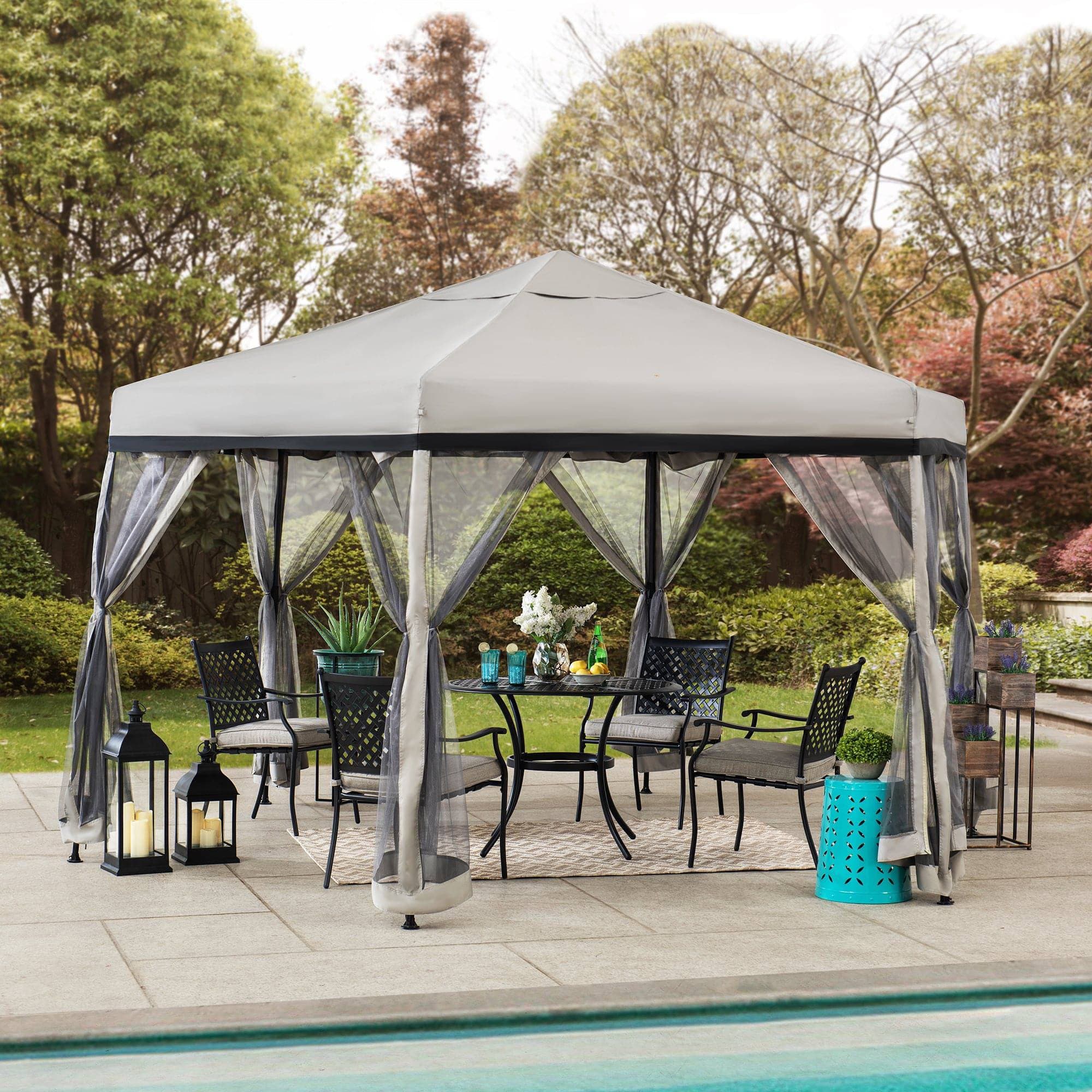 SUNJOY 11x11 Hexagon Pop Up Gazebo with Netting.