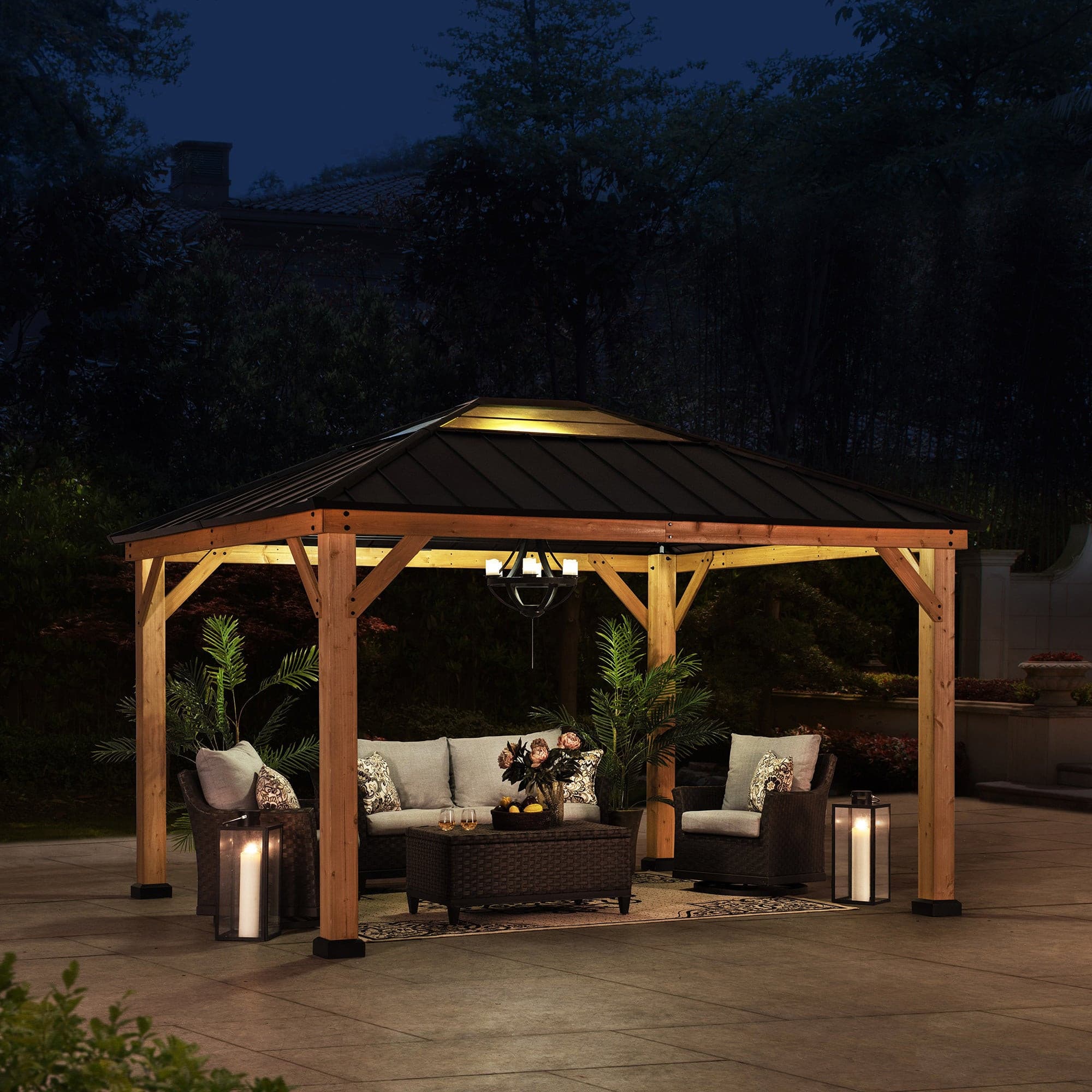 SUNJOY 11x13 Wooden Gazebo Kits with Skylight and Ceiling Hook.
