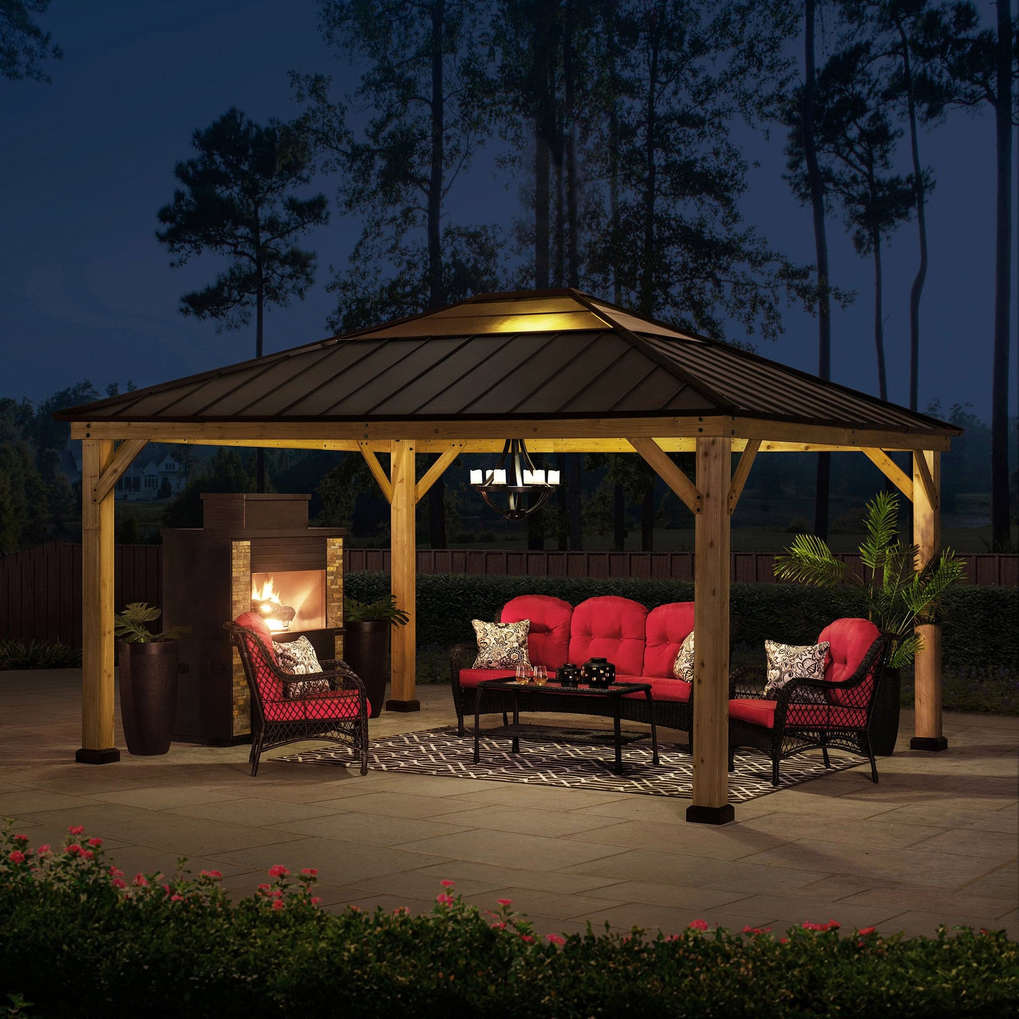 SUNJOY 13x15 Wood Frame Gazebo with Translucent Skylight.