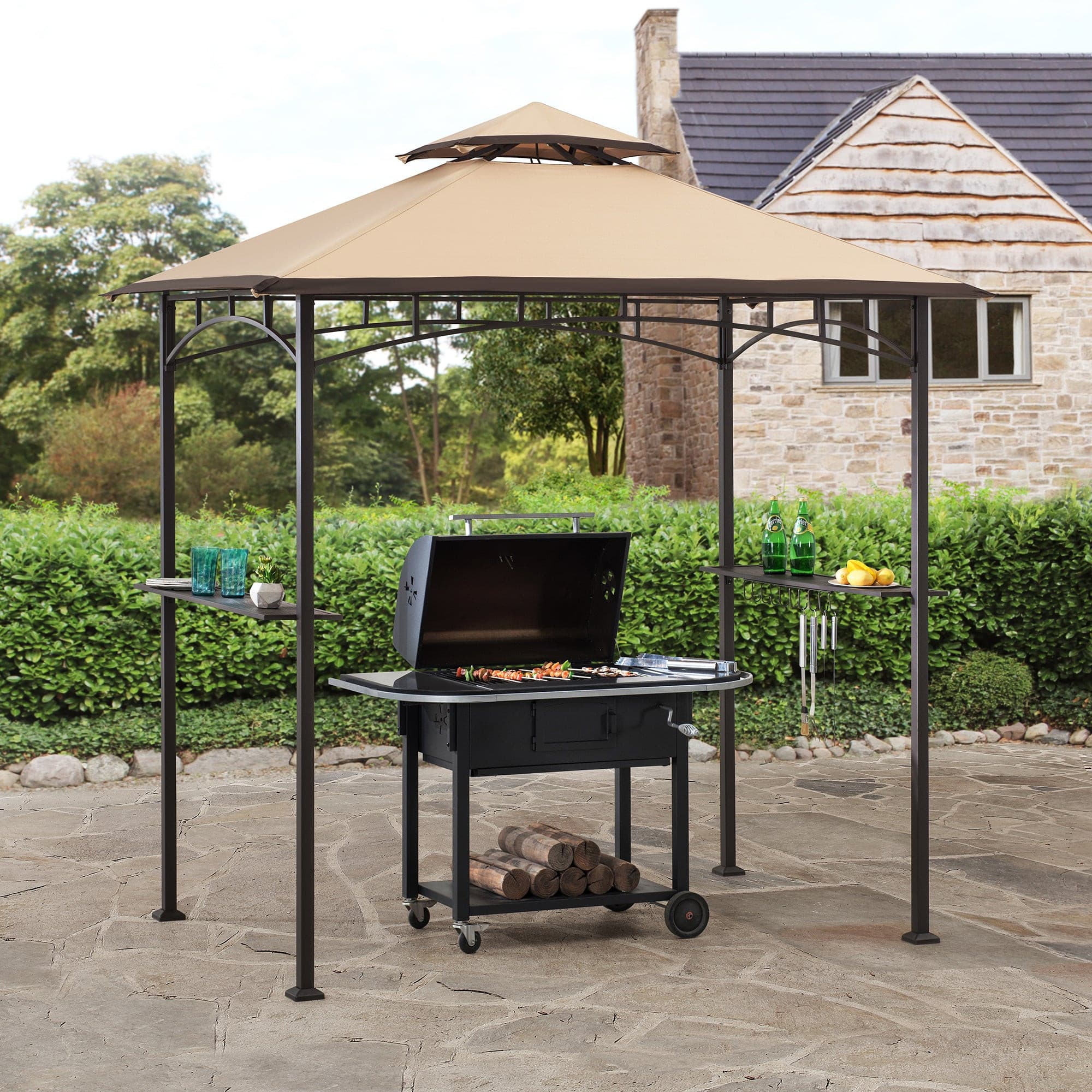 Sunjoy Outdoor Patio 5x8 Metal Frame Canopy Roof Grill Gazebo for Sale.