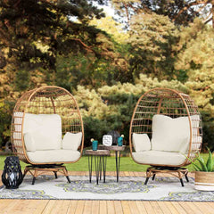 Sunjoy Outdoor Patio Metal Wicker Swivel Egg Cuddle Chair with Cushion.
