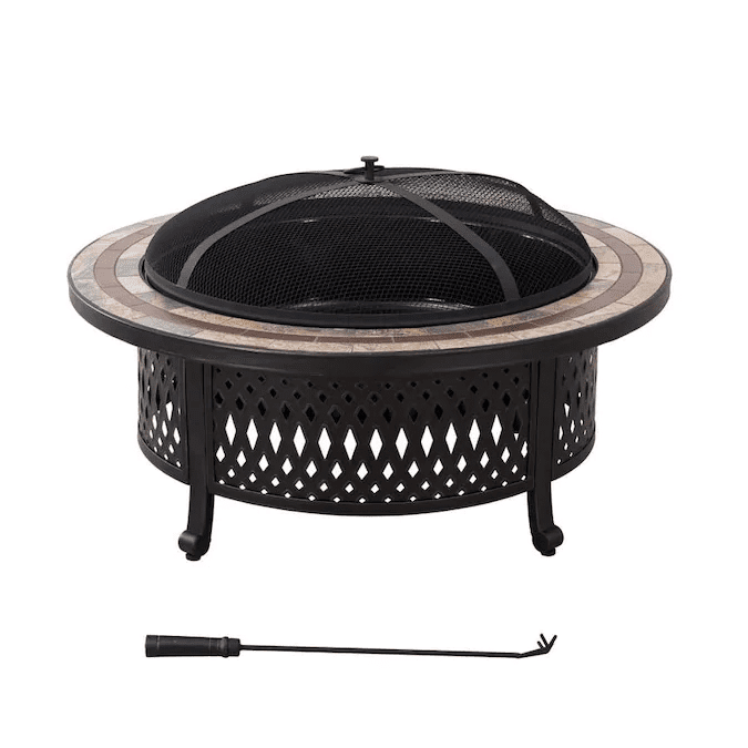 SUNJOY 40 Inch Outdoor Steel Fire Pit with Ceramic Tile Table Top.