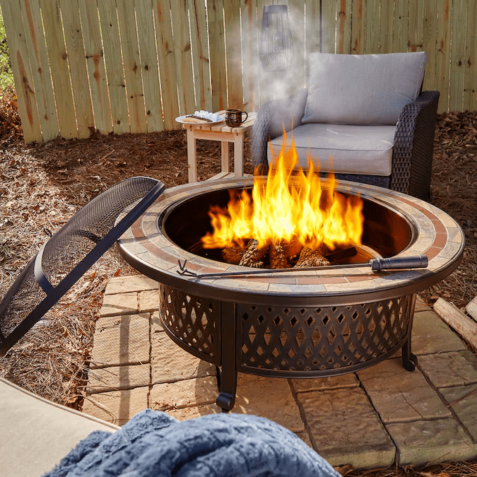 SUNJOY 40 Inch Outdoor Steel Fire Pit with Ceramic Tile Table Top.