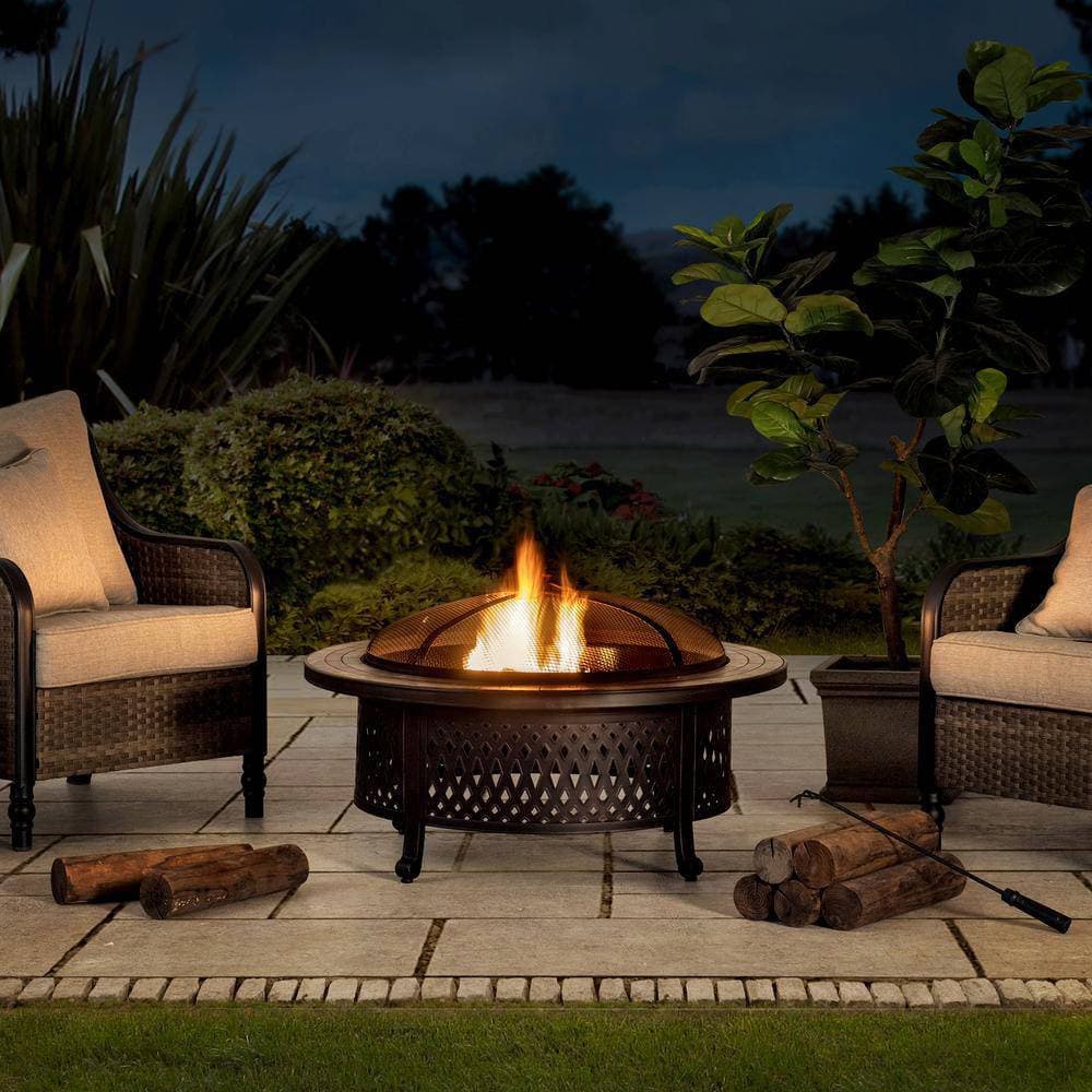SUNJOY 40 Inch Outdoor Steel Fire Pit with Ceramic Tile Table Top.
