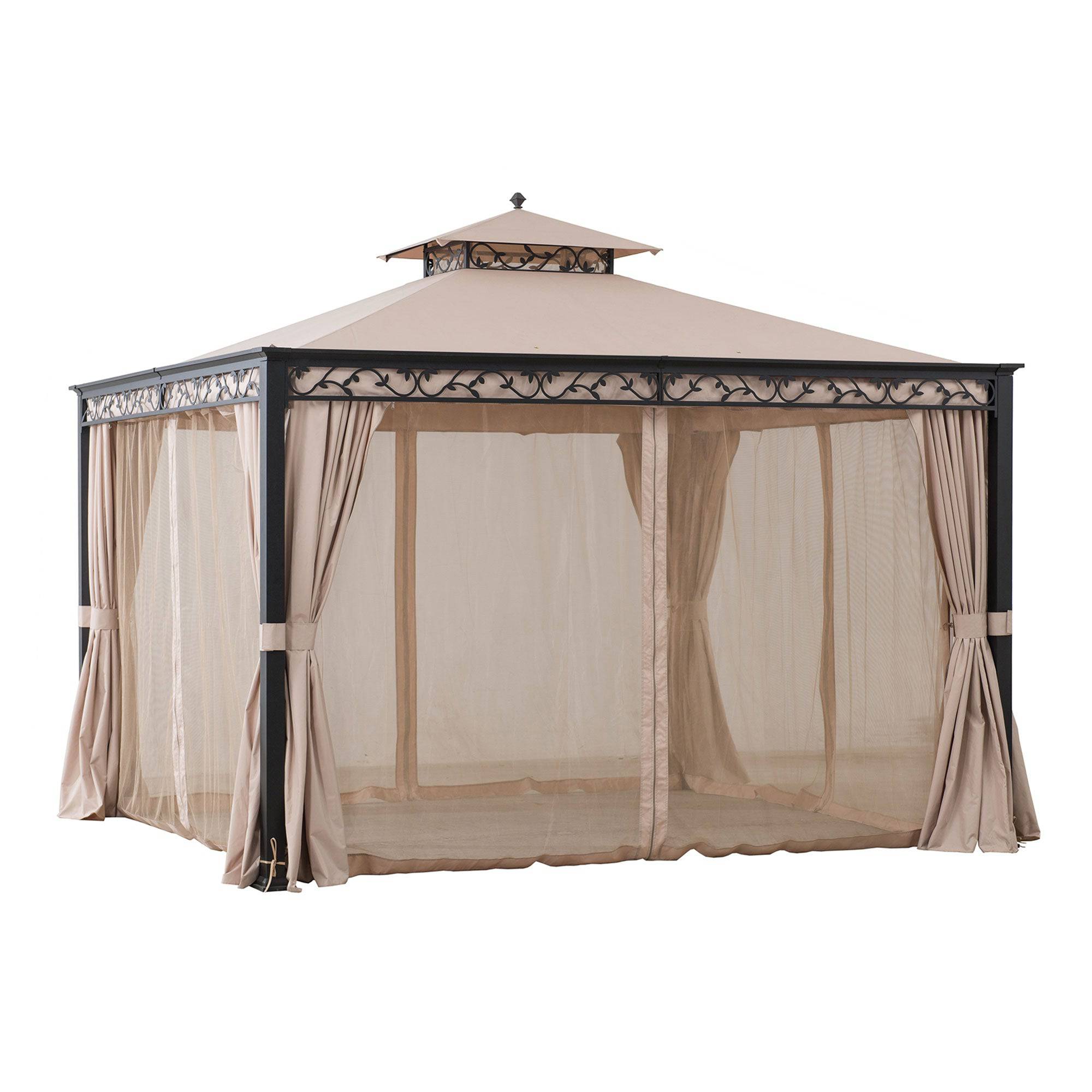 SUNJOY 10x12 Steel Patio Gazebo with Netting and Curtain.