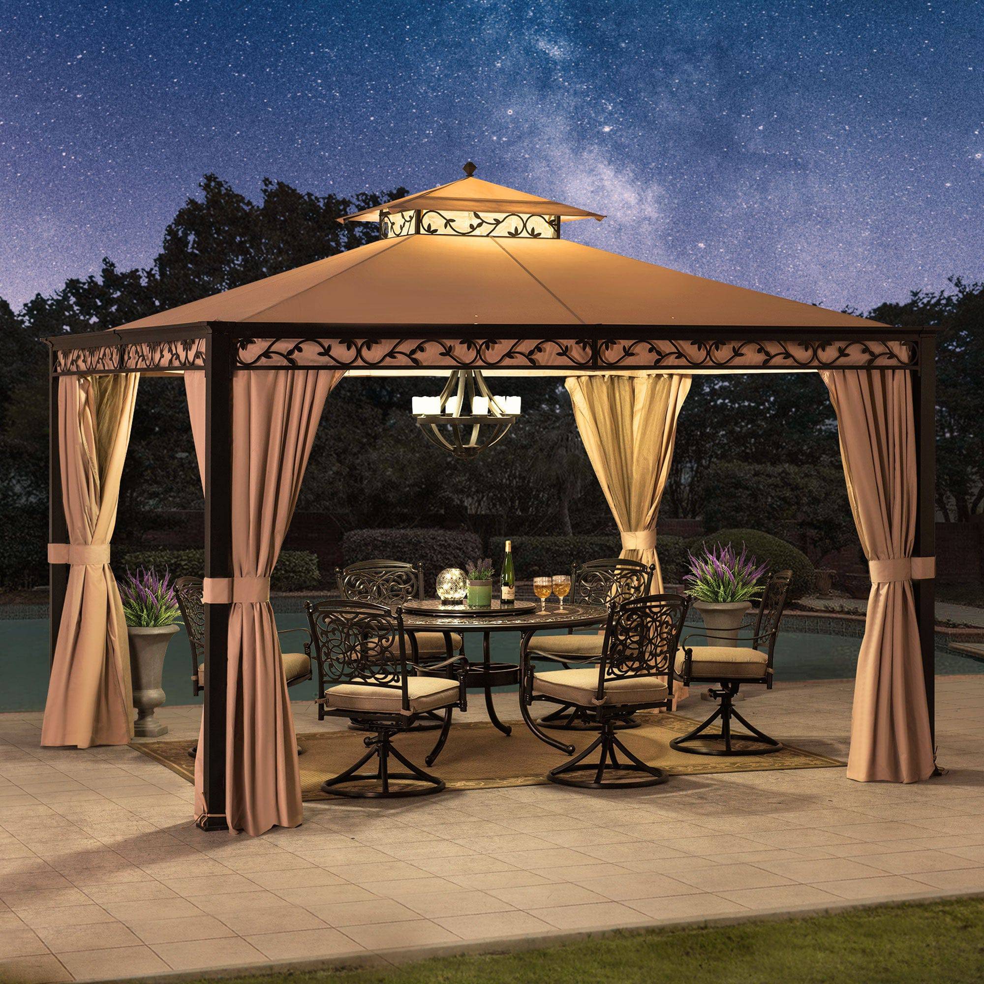 SUNJOY 10x12 Steel Patio Gazebo with Netting and Curtain.