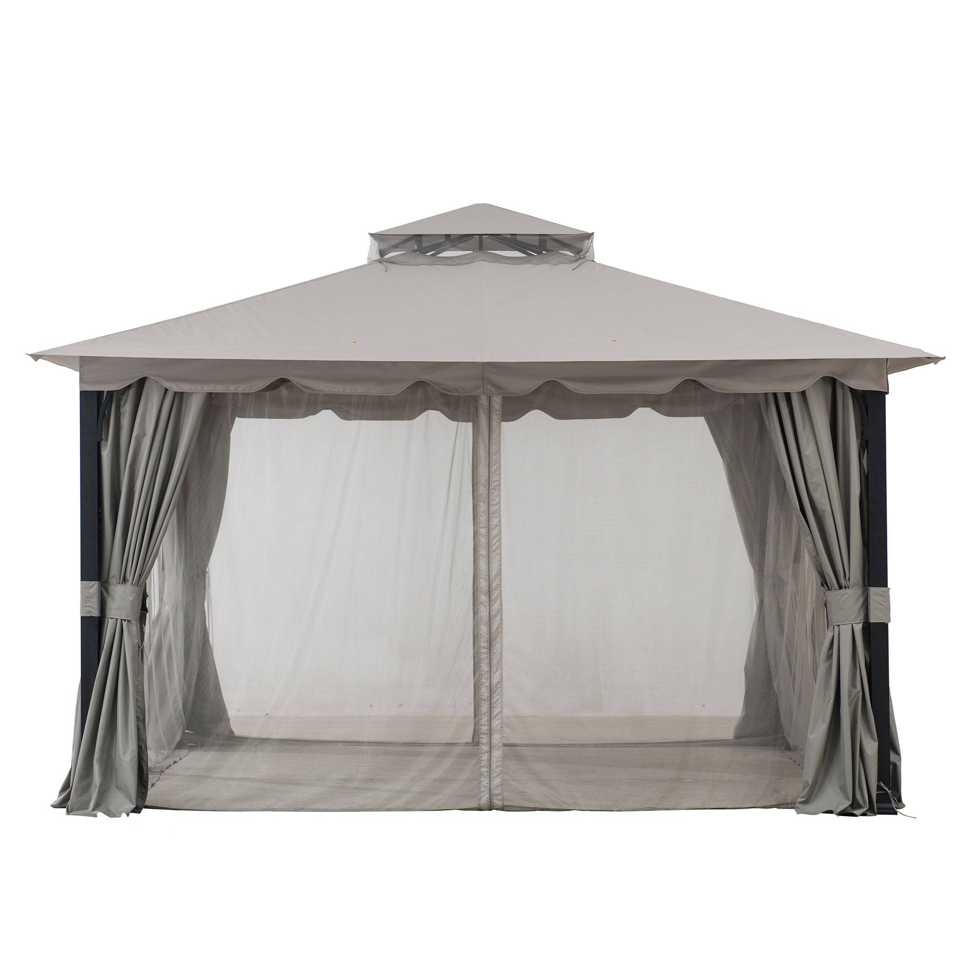 SUNJOY 11x13 Gray 2-Tier Steel Soft Top Gazebo with Ceiling Hook.