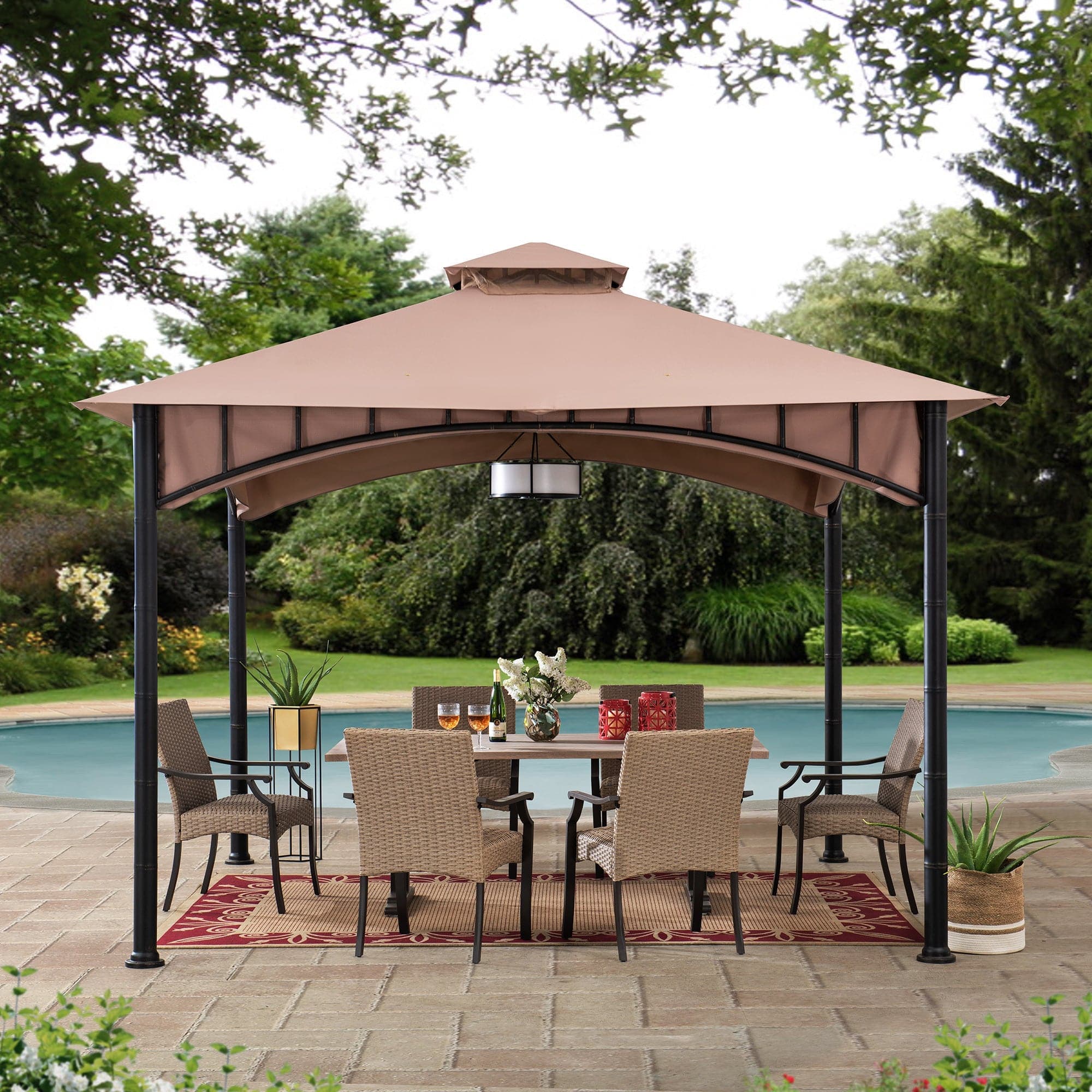 SUNJOY 11x11 Canopy Gazebo with Bamboo Look Steel Frame.