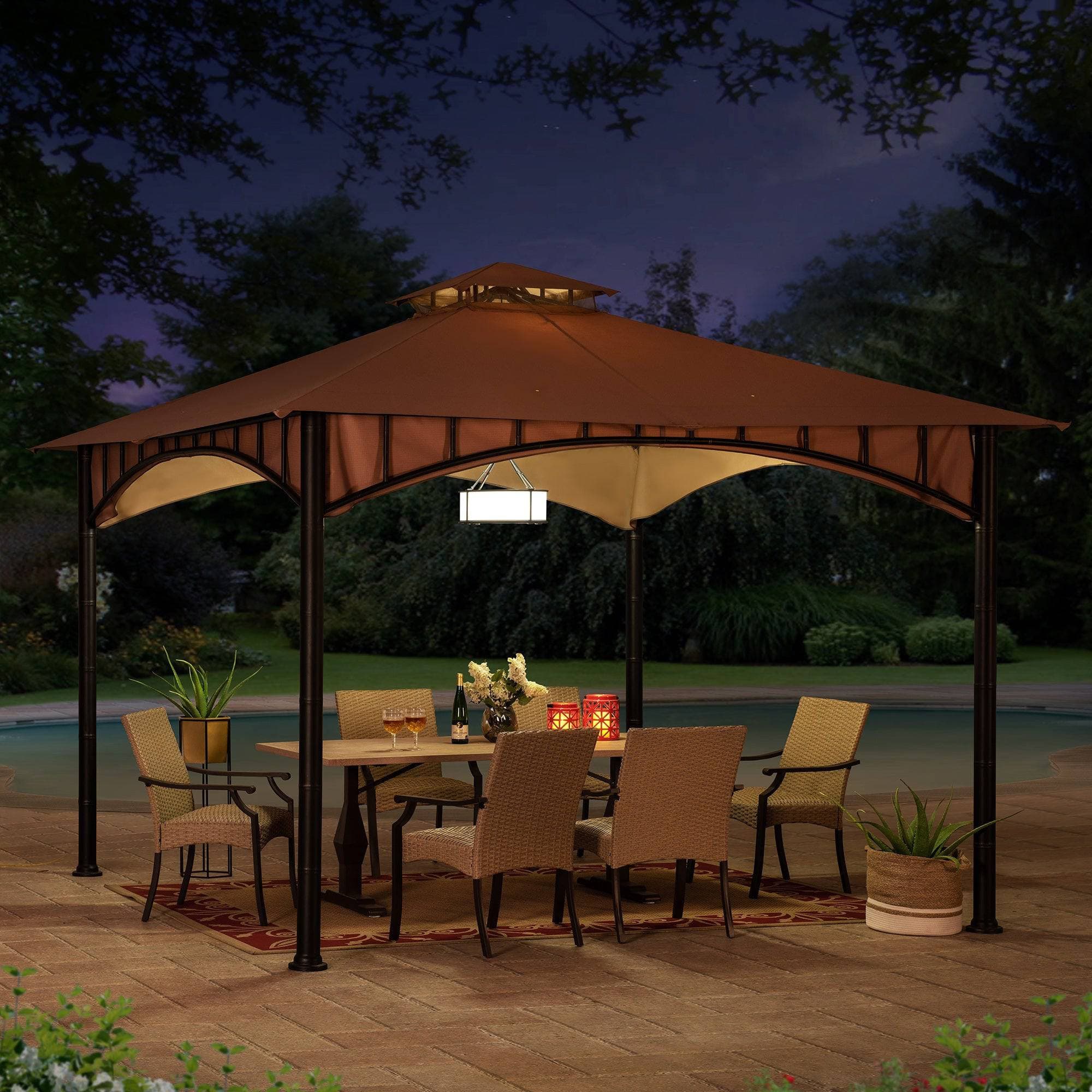 SUNJOY 11x11 Canopy Gazebo with Bamboo Look Steel Frame.