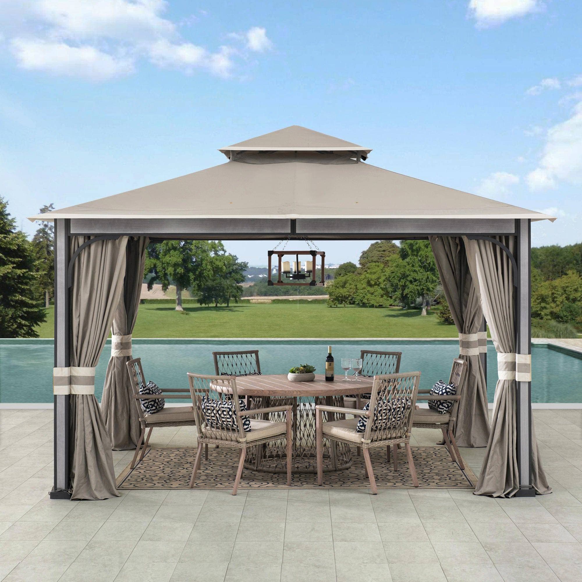 SUNJOY 11x13 Soft Top Gazebo with Netting and Curtain.