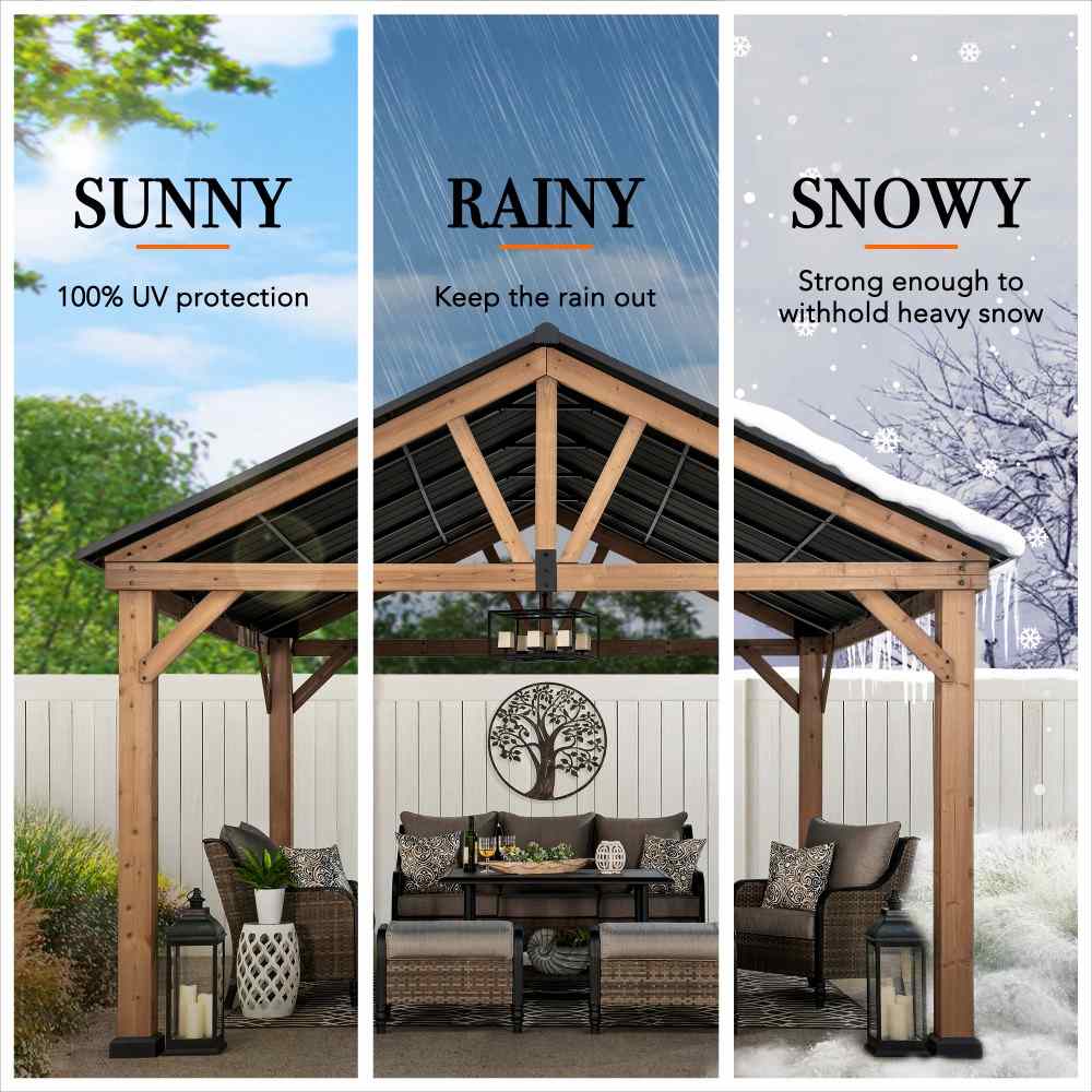 SUNJOY 11x13 Wooden Frame Gable Roof Gazebo with Ceiling Hook.