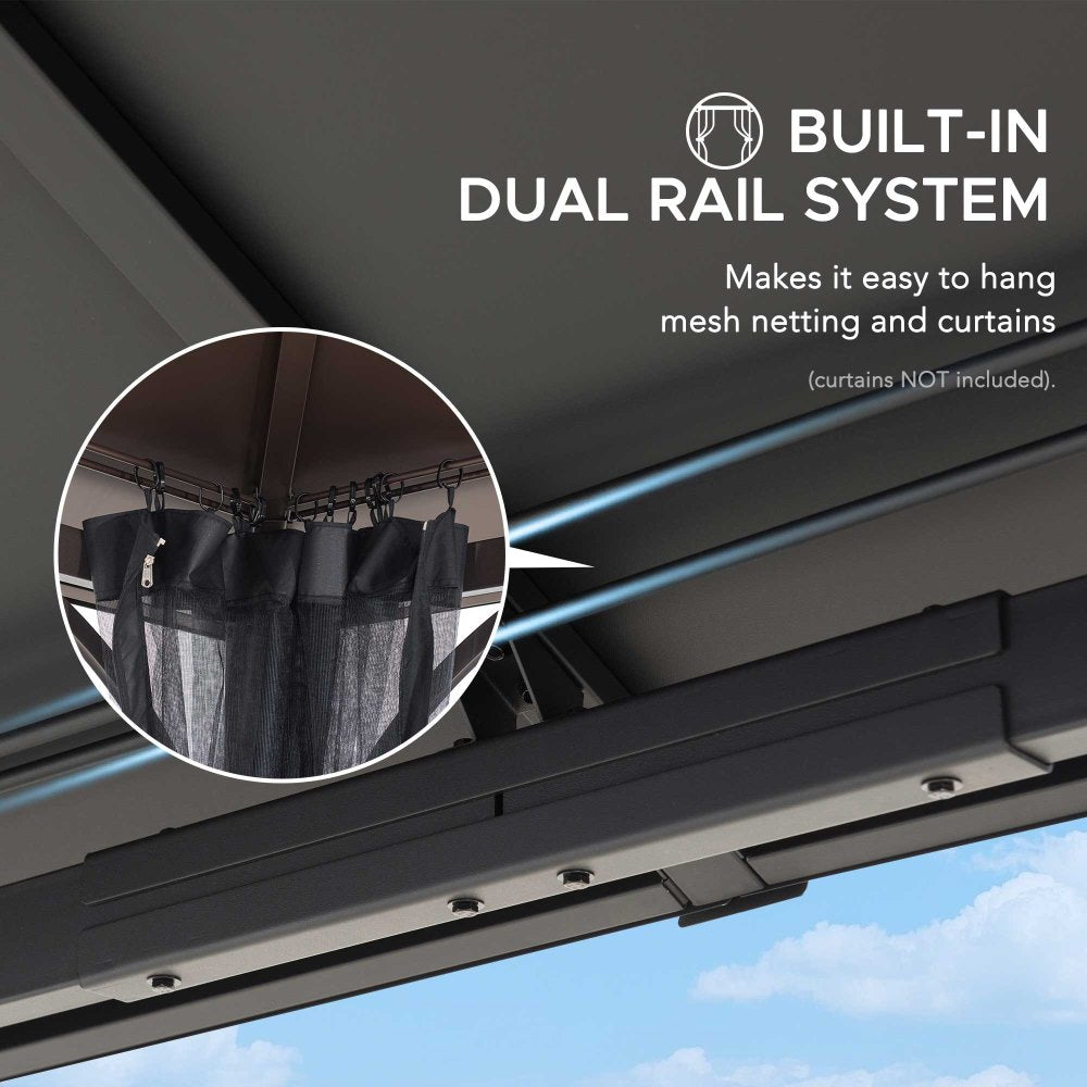 SUNJOY 10x12 Metal Hardtop Gazebo with Netting and Ceiling Hook.