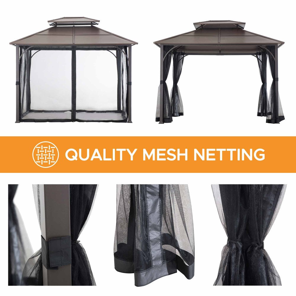 SUNJOY 10x12 Metal Hardtop Gazebo with Netting and Ceiling Hook.