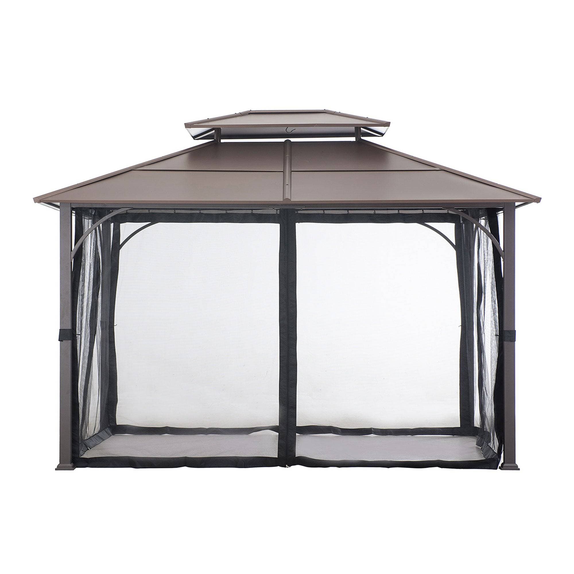 SUNJOY 10x12 Metal Hardtop Gazebo with Netting and Ceiling Hook.