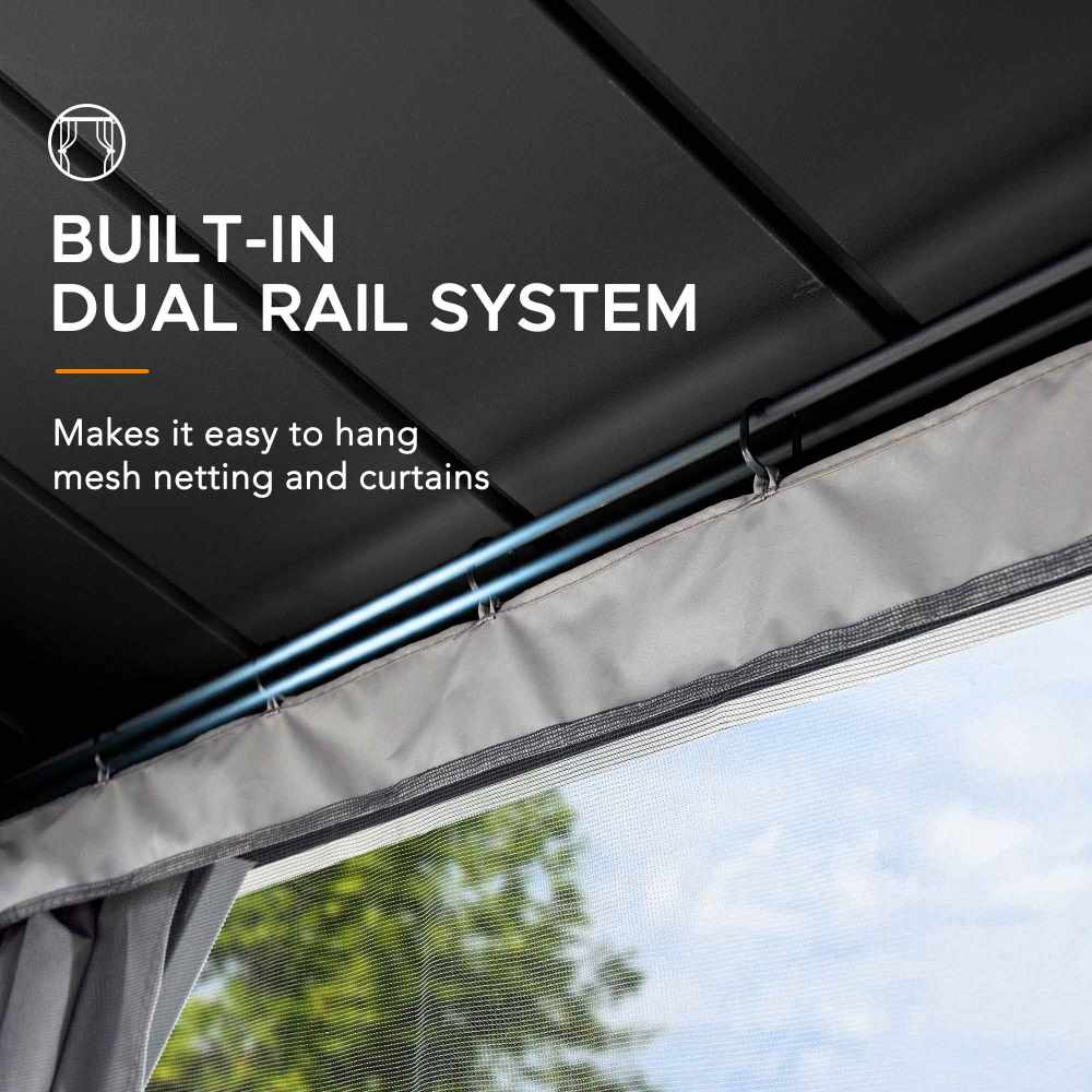 SUNJOY 10x10 Hardtop Gazebo with Aluminum Frame, Netting, and Curtain.