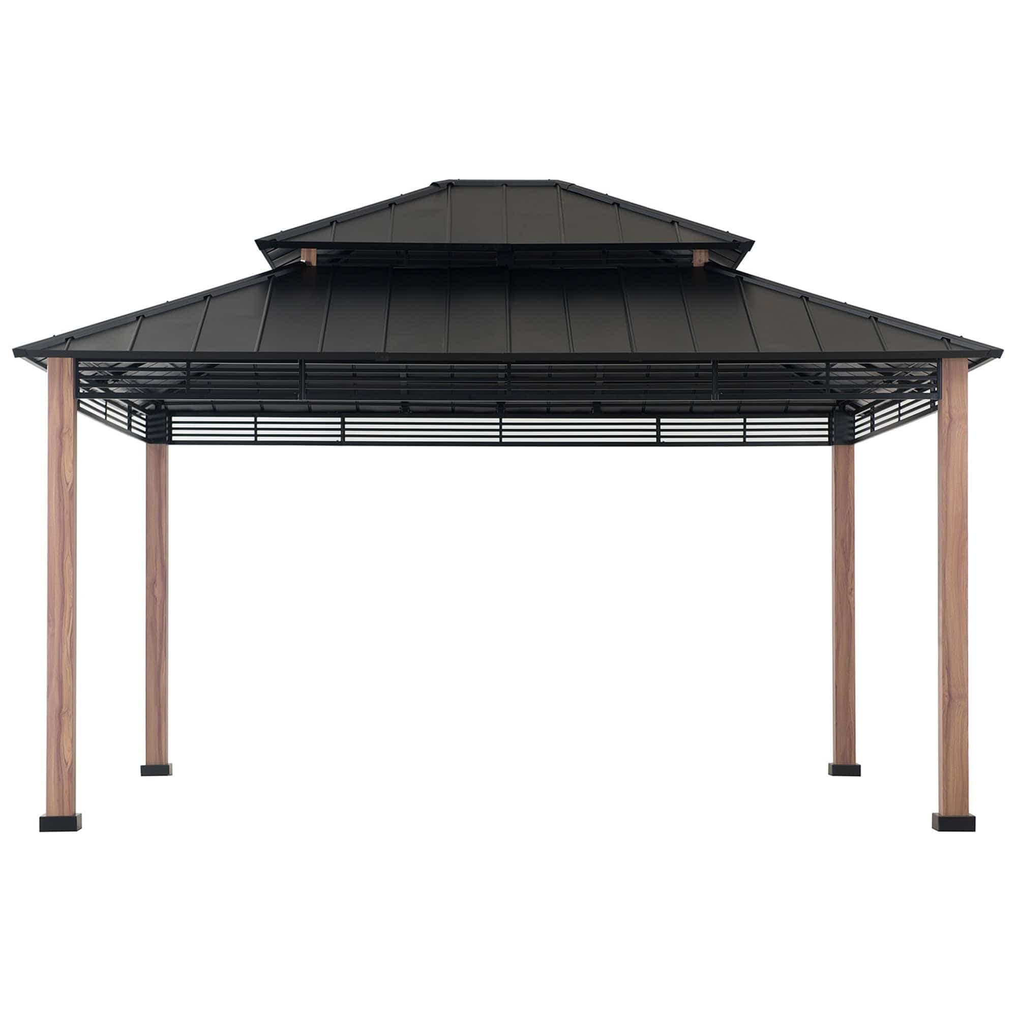 SUNJOY 13x15 Large Modern Gazebo with Metal Wood Look Posts.