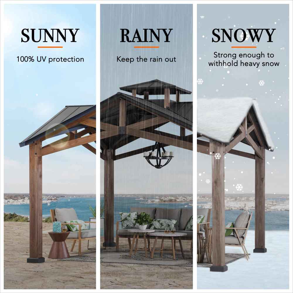 SUNJOY 12.5x12.5 Wooden Frame Hardtop Gazebo with Ceiling Hook.