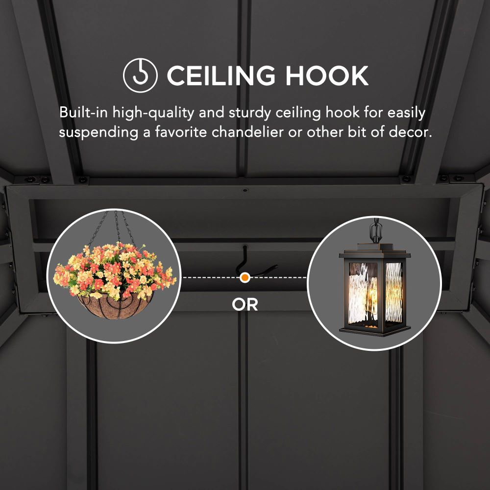 SUNJOY 12x14 Gazebo with Wood Shelves, Solar Speaker, and LED Lights.