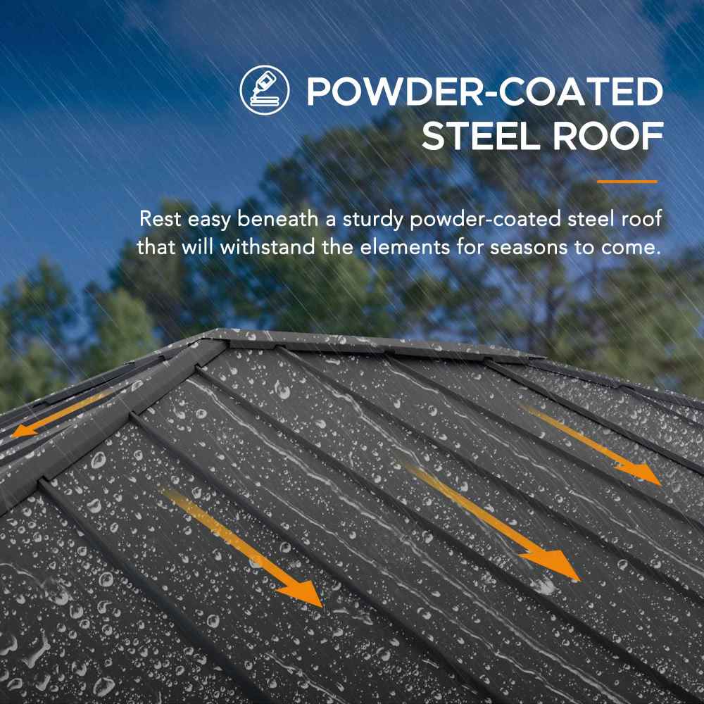 SUNJOY 12x14 Gazebo with Wood Shelves, Solar Speaker, and LED Lights.