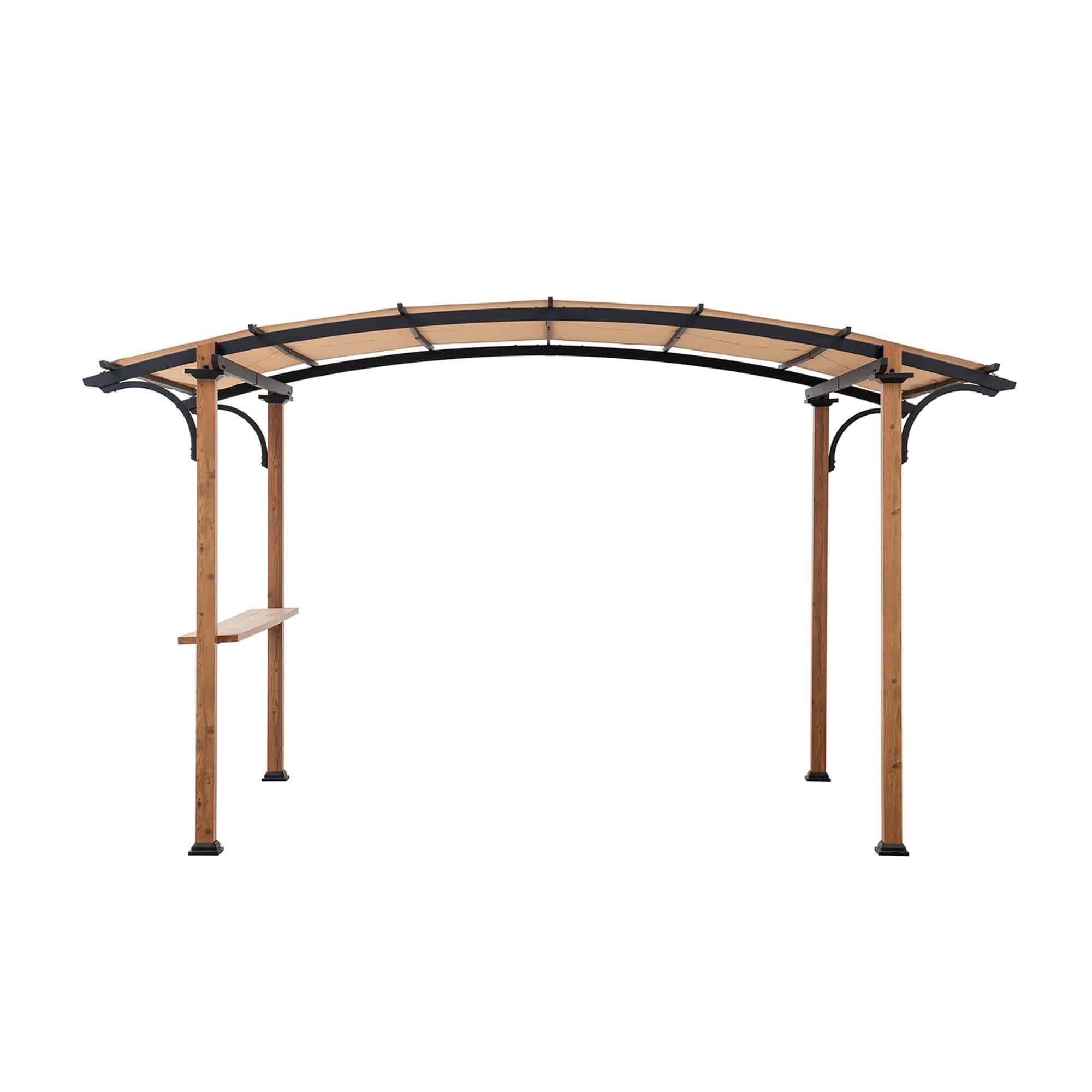 SUNJOY 9x13 Modern Tan Metal Arched Pergola Kit with Bar Shelf.