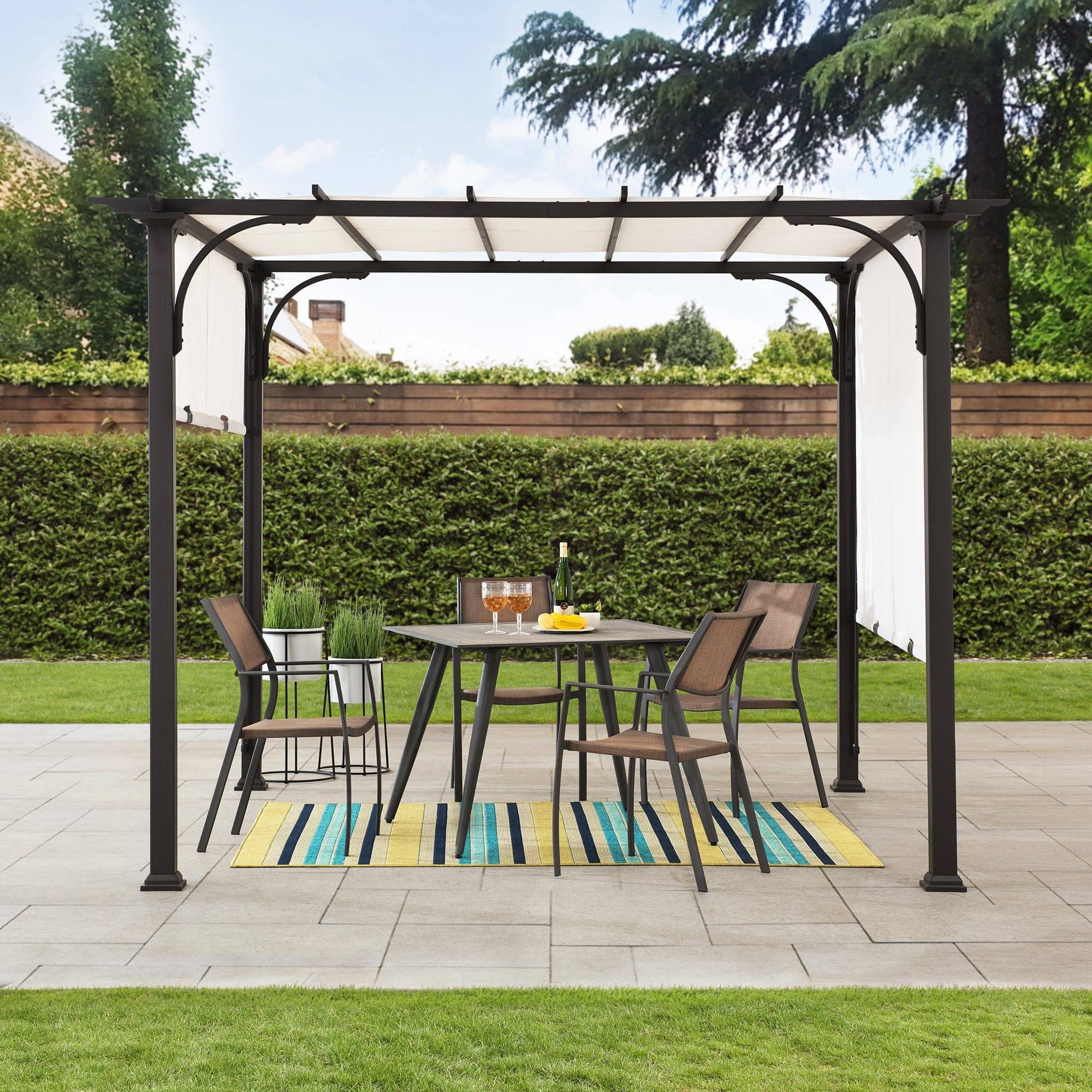 SUNJOY 10x10 White Pergola with Adjustable Canopy Roof.