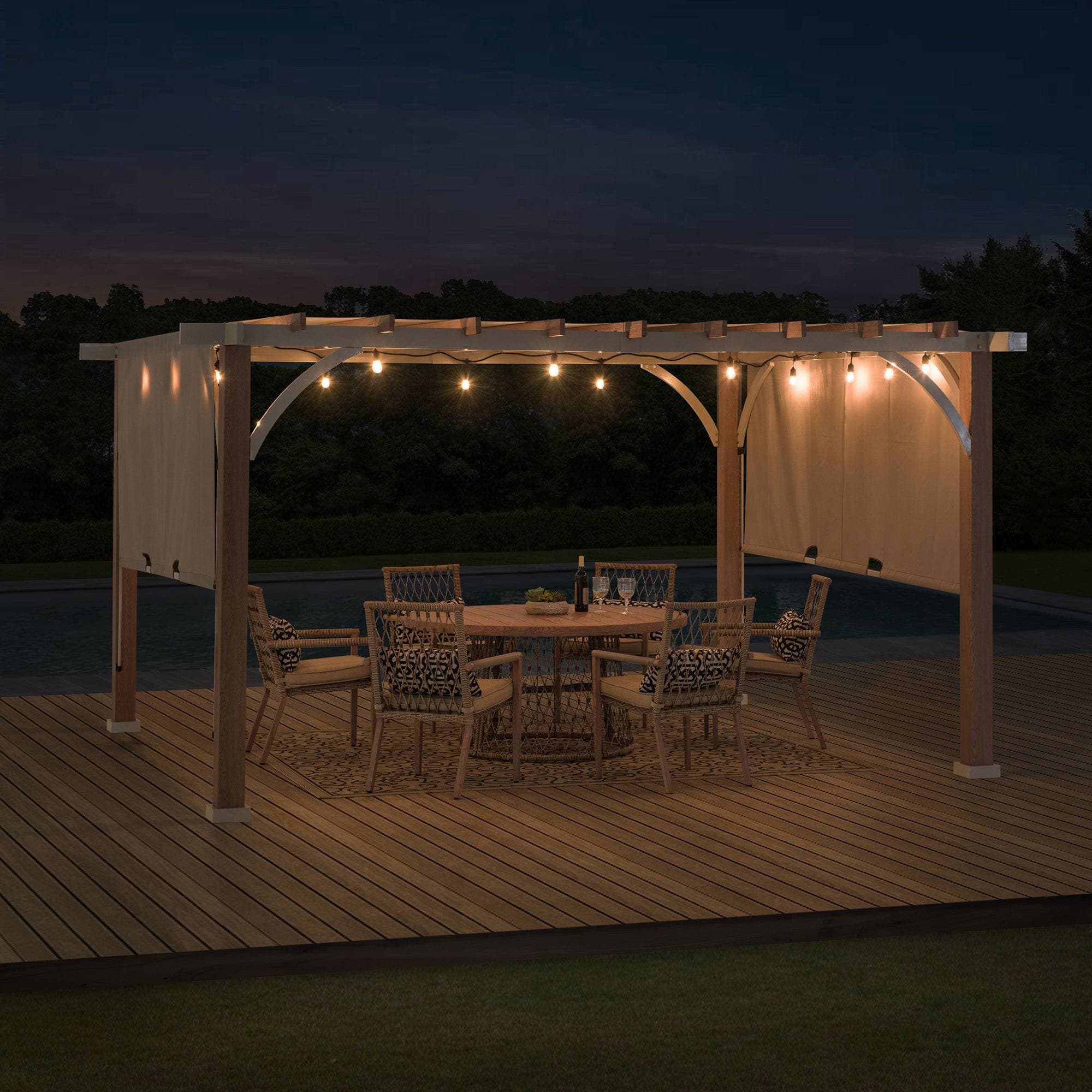SUNJOY 12x14 Pergola with Sliding Shade Roof & Woodgrain Steel Frame.