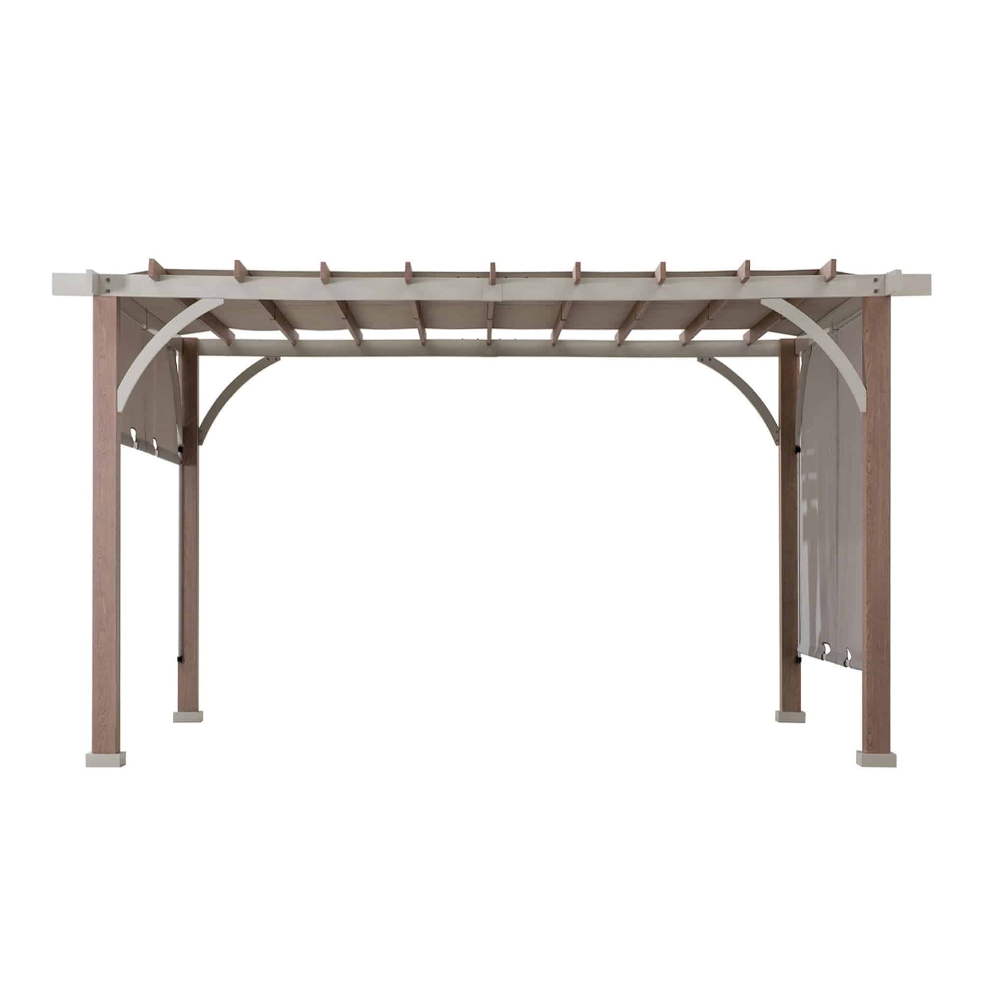 SUNJOY 12x14 Pergola with Sliding Shade Roof & Woodgrain Steel Frame.