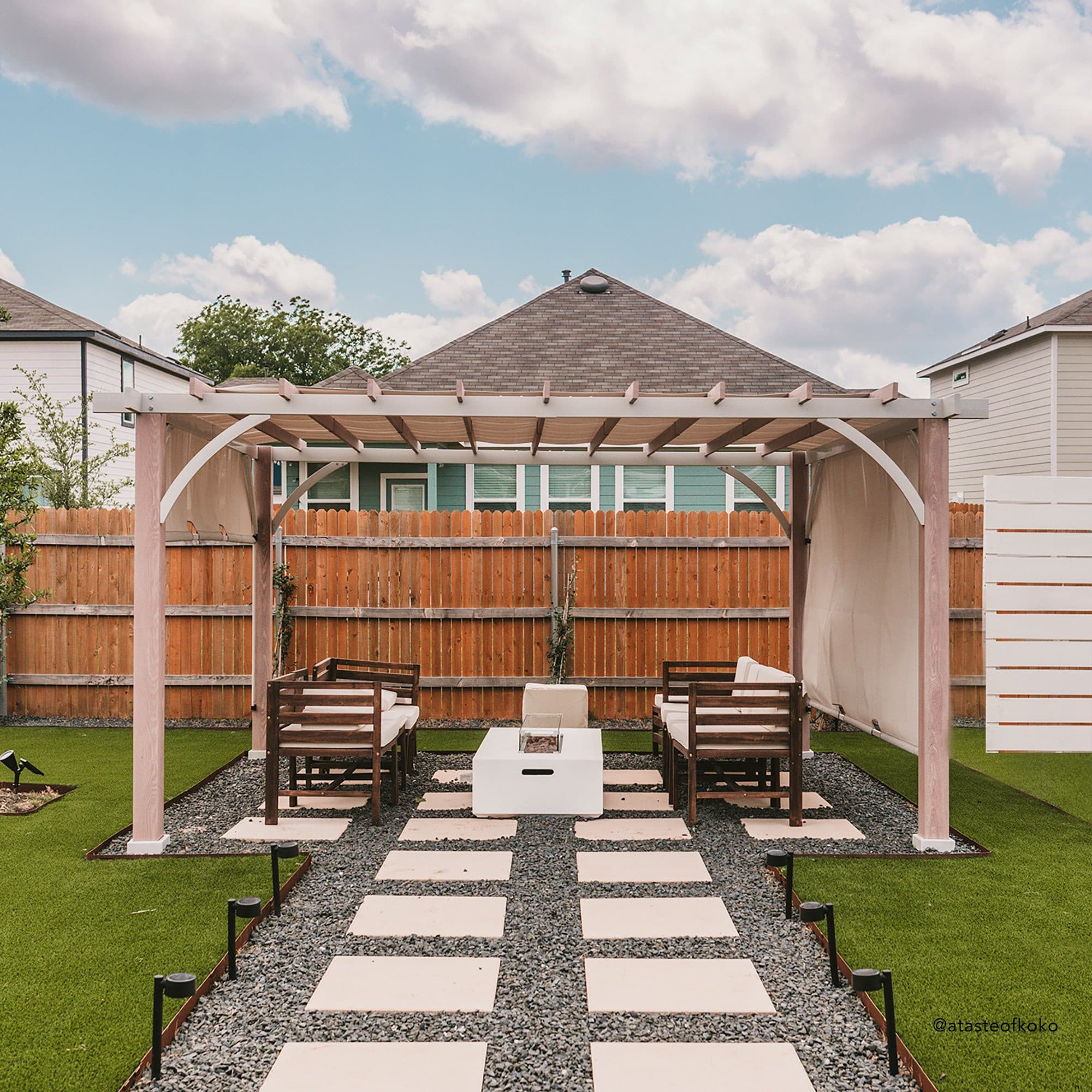SUNJOY 12x14 Pergola with Sliding Shade Roof & Woodgrain Steel Frame.