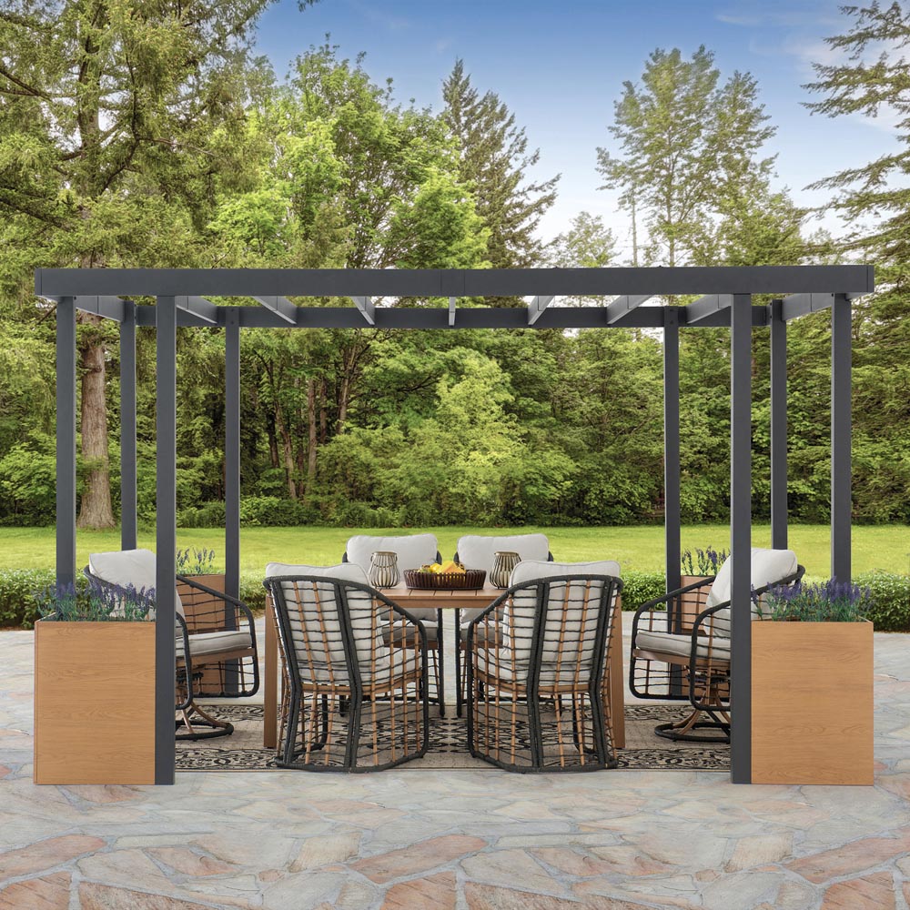 SUNJOY 10x12 Metal Garden Pergola Kit with Planters.