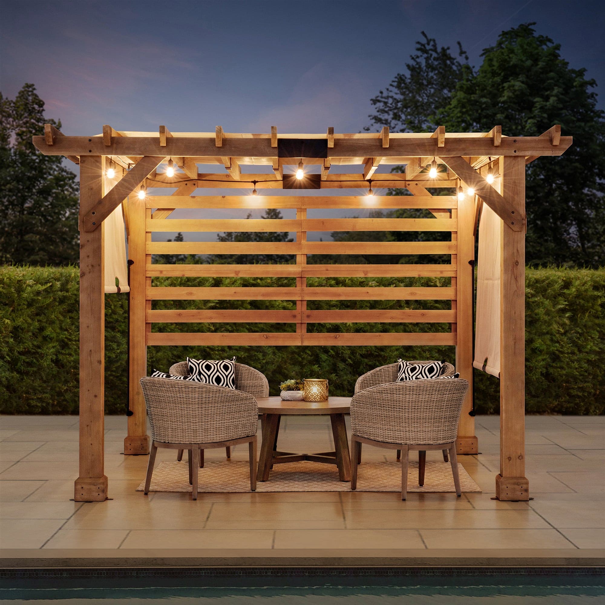SUNJOY 10x11 Outdoor Wooden Hot Tub Pergola with Adjustable Canopy.