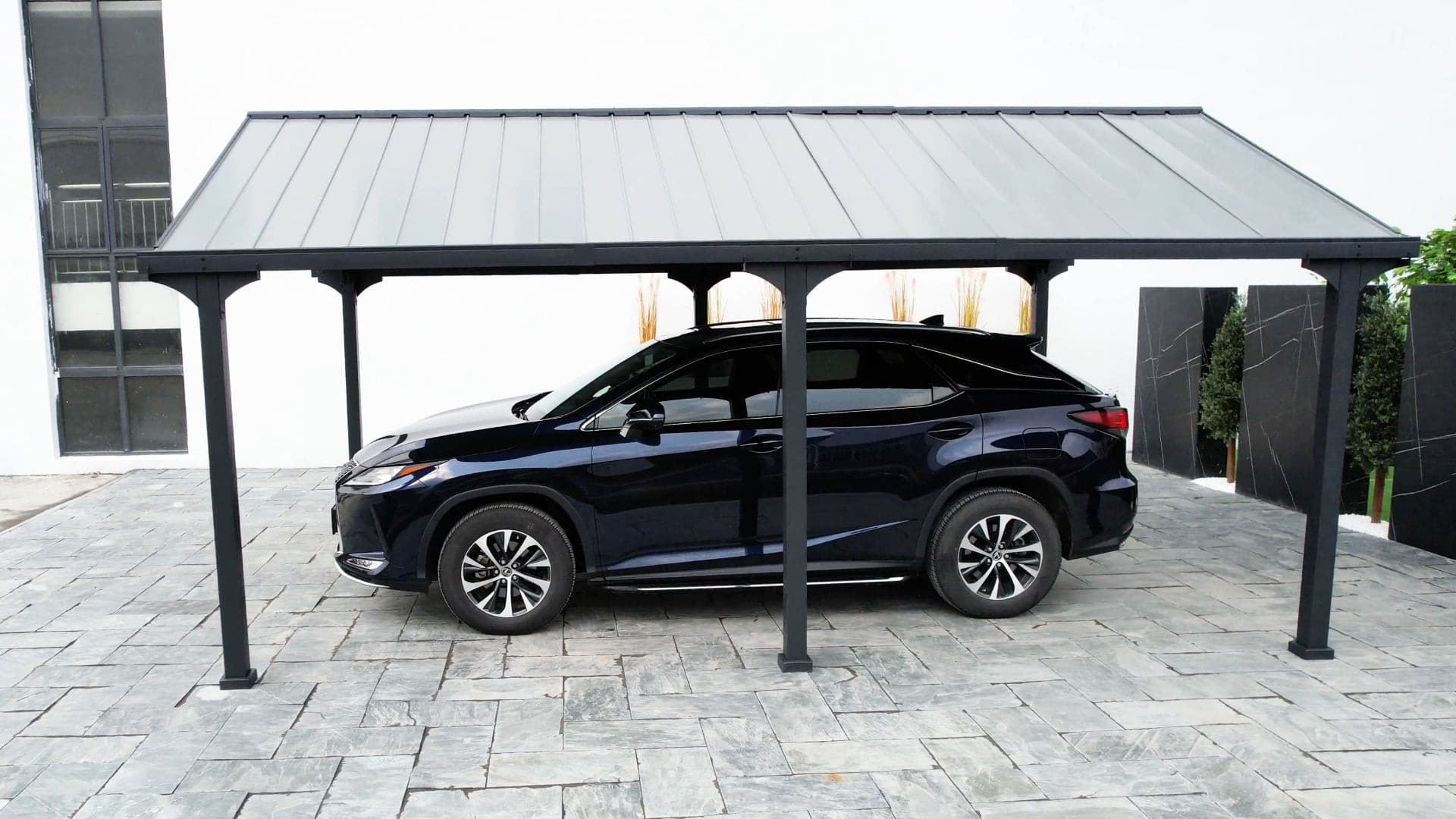 SUNJOY 12x20 Metal Carport Gable Roof Gazebo with 2 Ceiling Hooks.