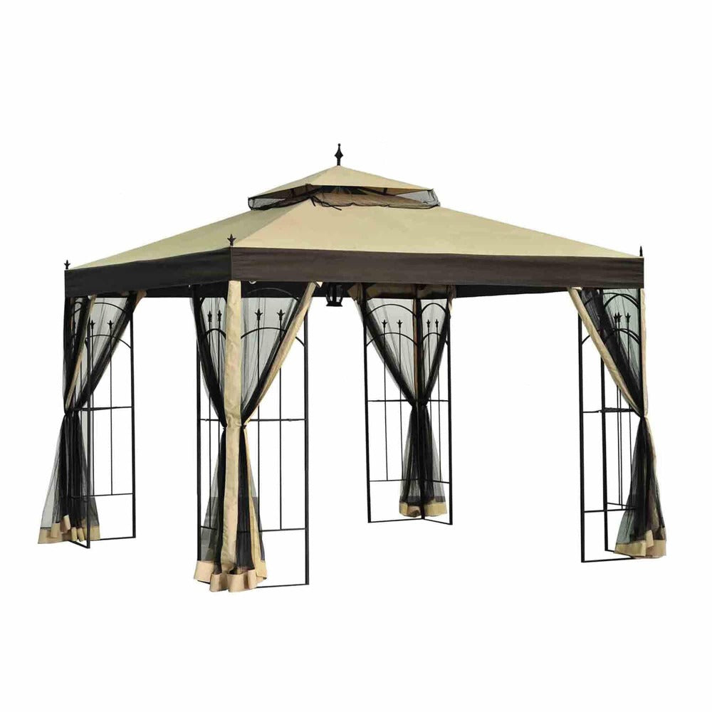 SUNJOY Beige+Light Brown Replacement Canopy For Double Arch Gazebo (10X10 Ft) L-GZ038PST-3 Sold At Big Lots.