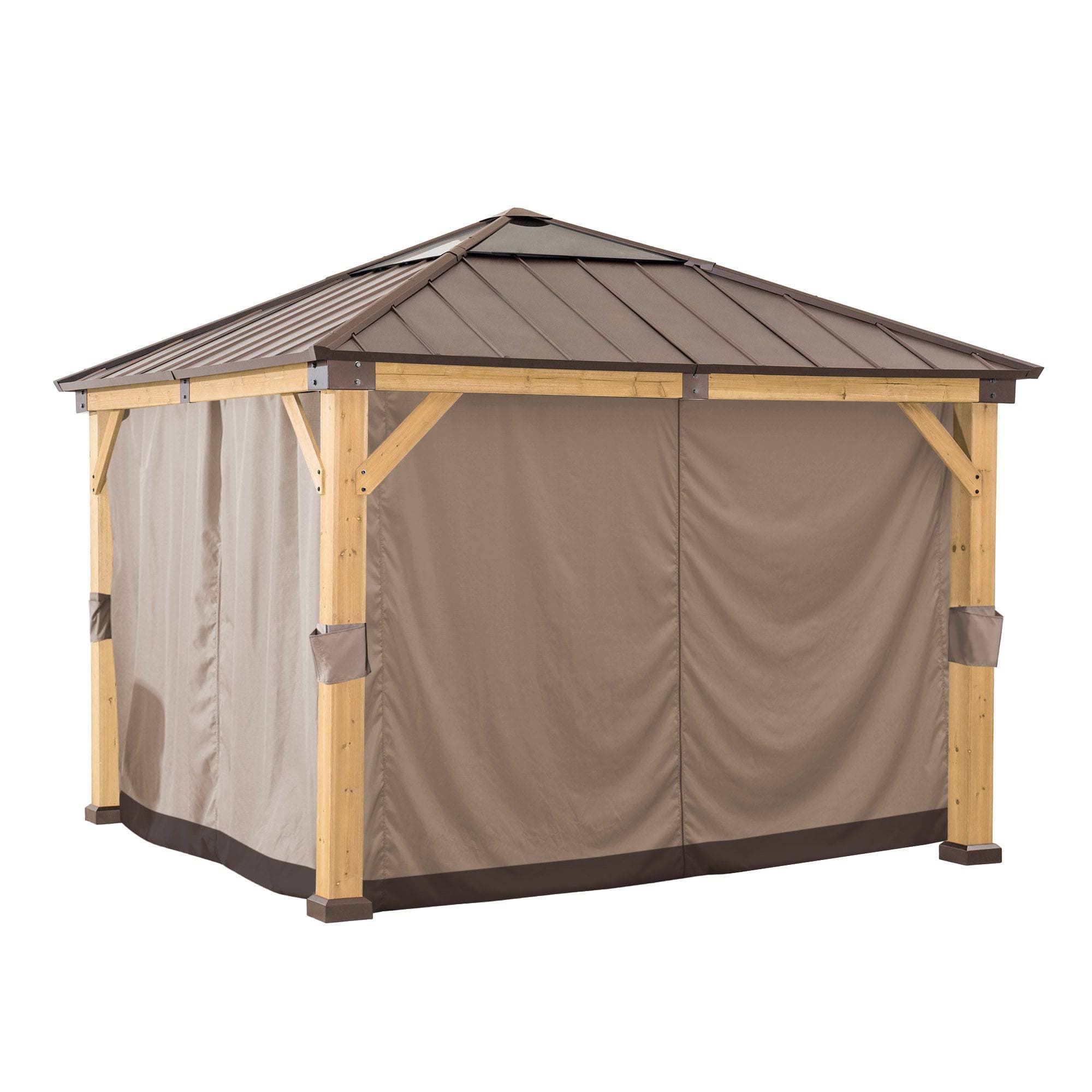 SUNJOY Replacement Curtains and Mosquito Netting for 11 ft. ×11 ft. Wood-Framed Gazebos.