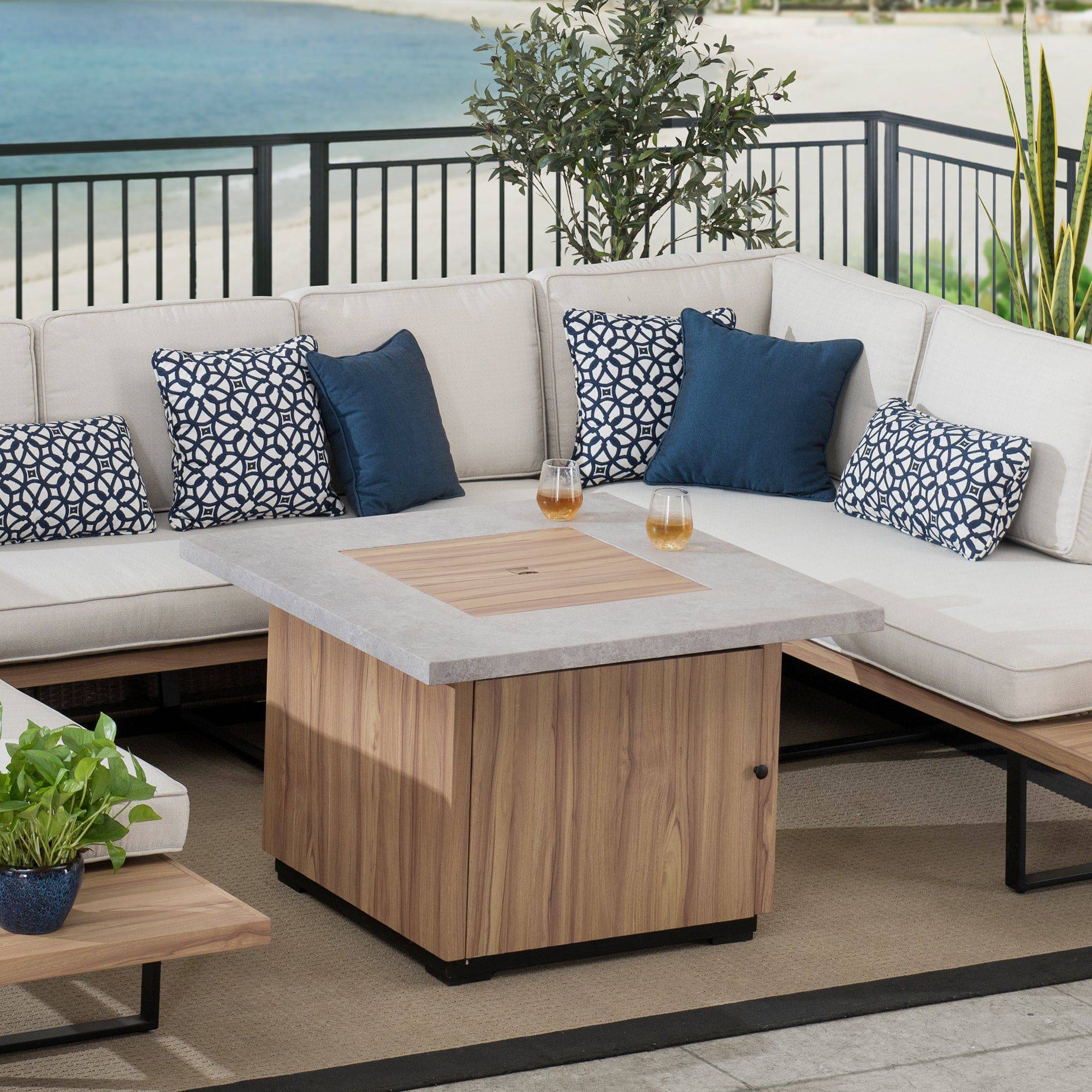 SUNJOY 38 Inch Outdoor Patio Propane Firepit Table with Lava Rocks.
