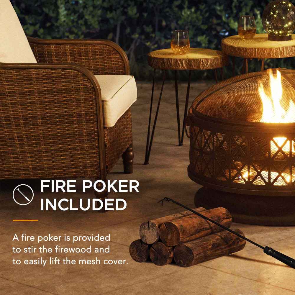 SUNJOY 30 Inch Metal Patio Fire Pit with Spark Screen and Fire Poker.