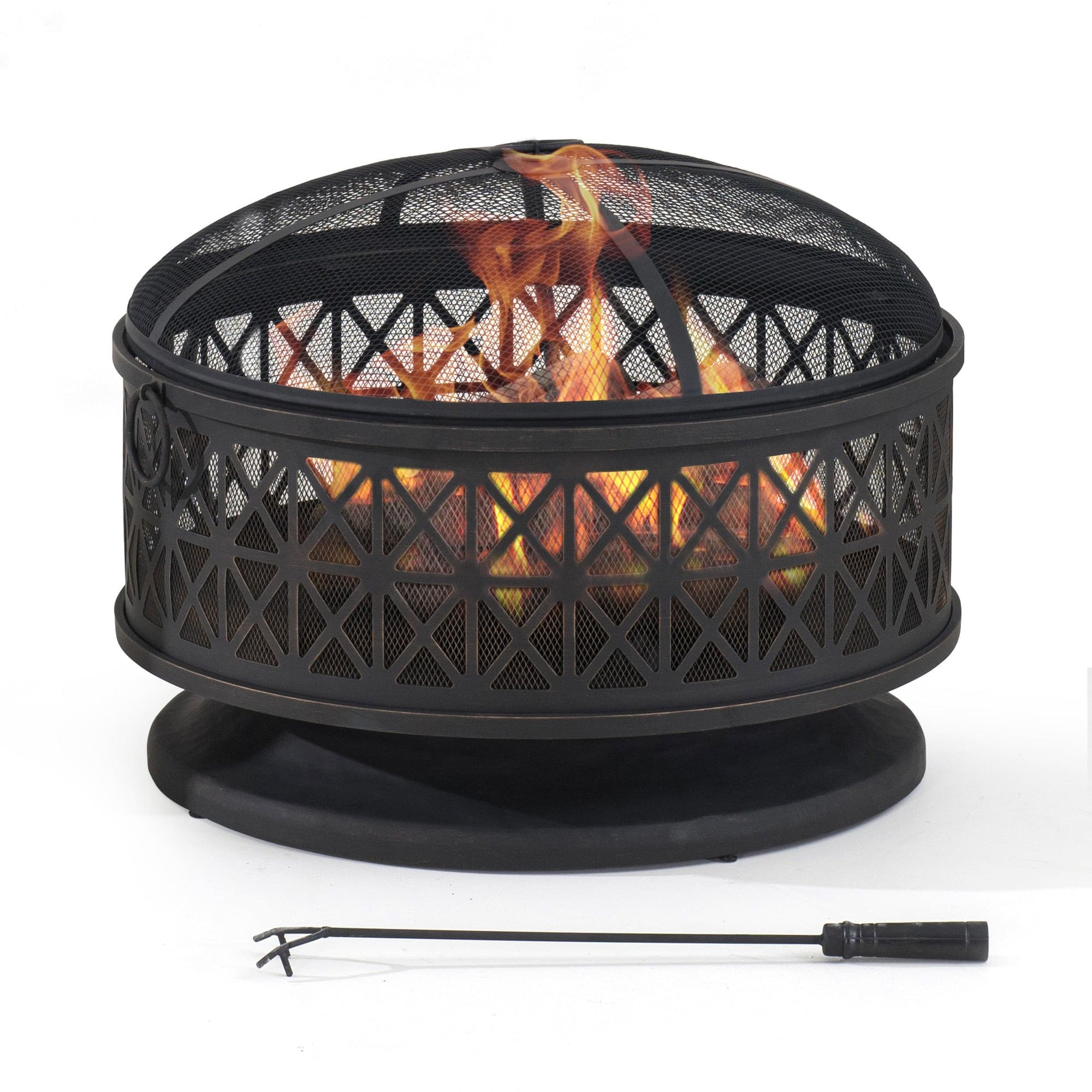 SUNJOY 30 Inch Metal Patio Fire Pit with Spark Screen and Fire Poker.