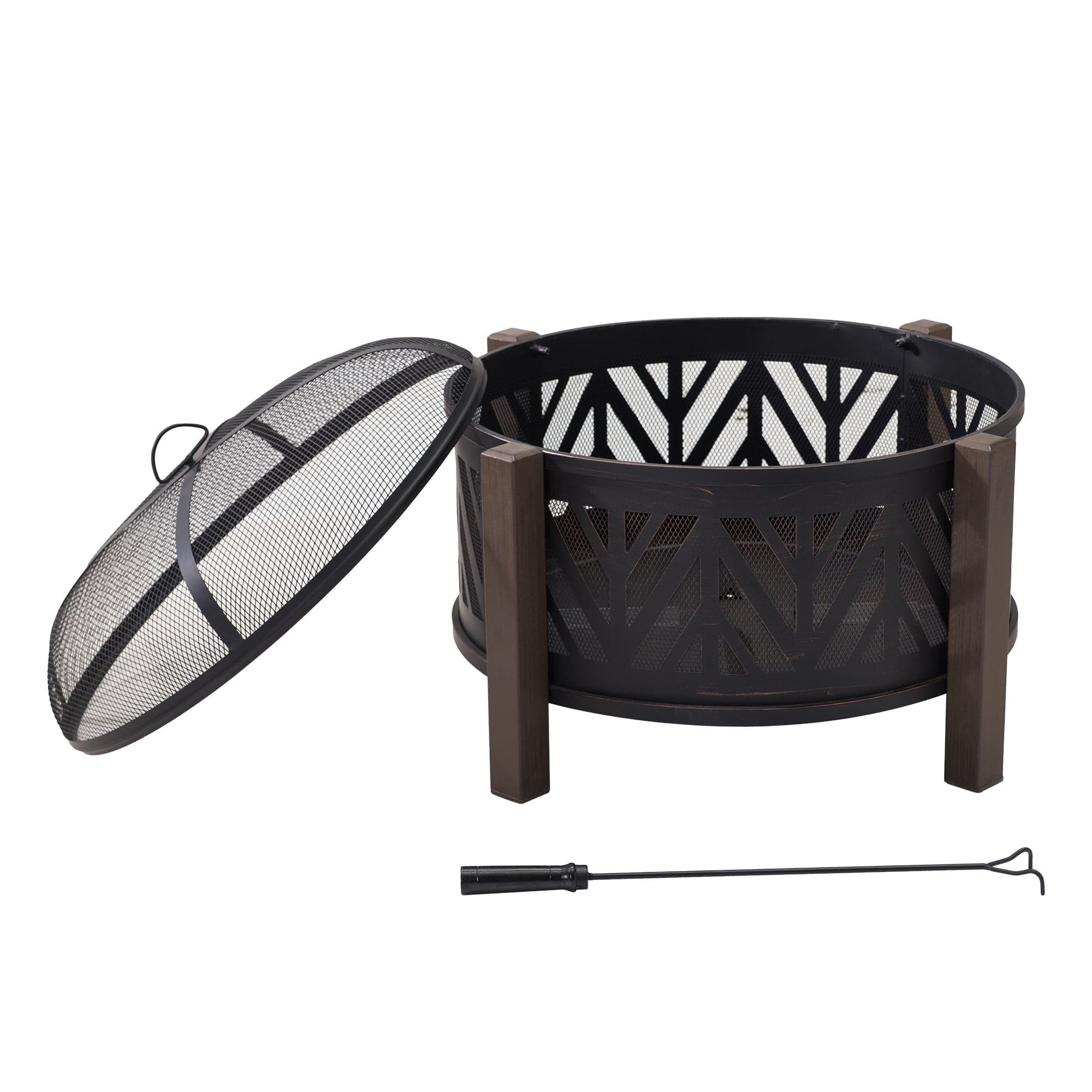 SUNJOY 31 Inch Black Wood Burning Steel Fire Pit with Spark Screen.