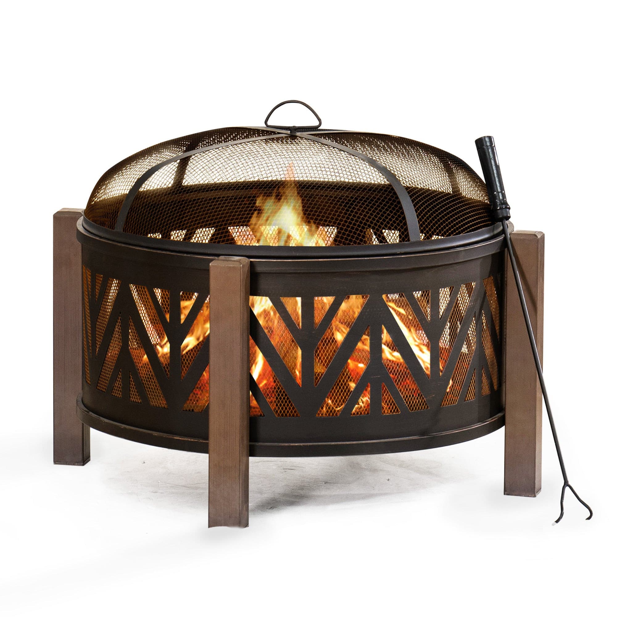 SUNJOY 31 Inch Black Wood Burning Steel Fire Pit with Spark Screen.