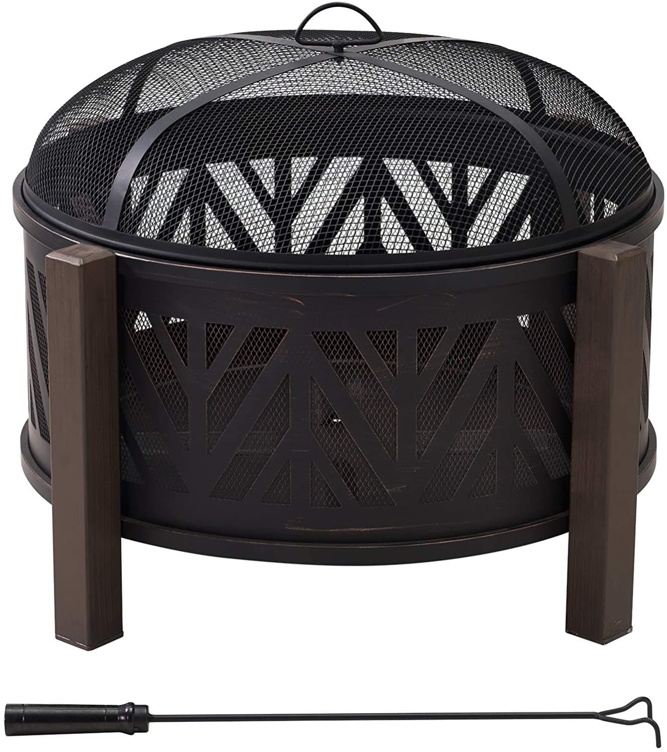 SUNJOY 31 Inch Black Wood Burning Steel Fire Pit with Spark Screen.