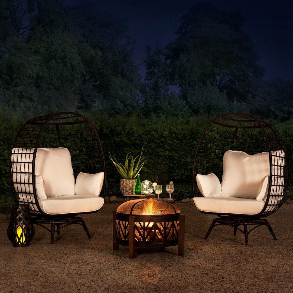 SUNJOY 31 Inch Black Wood Burning Steel Fire Pit with Spark Screen.