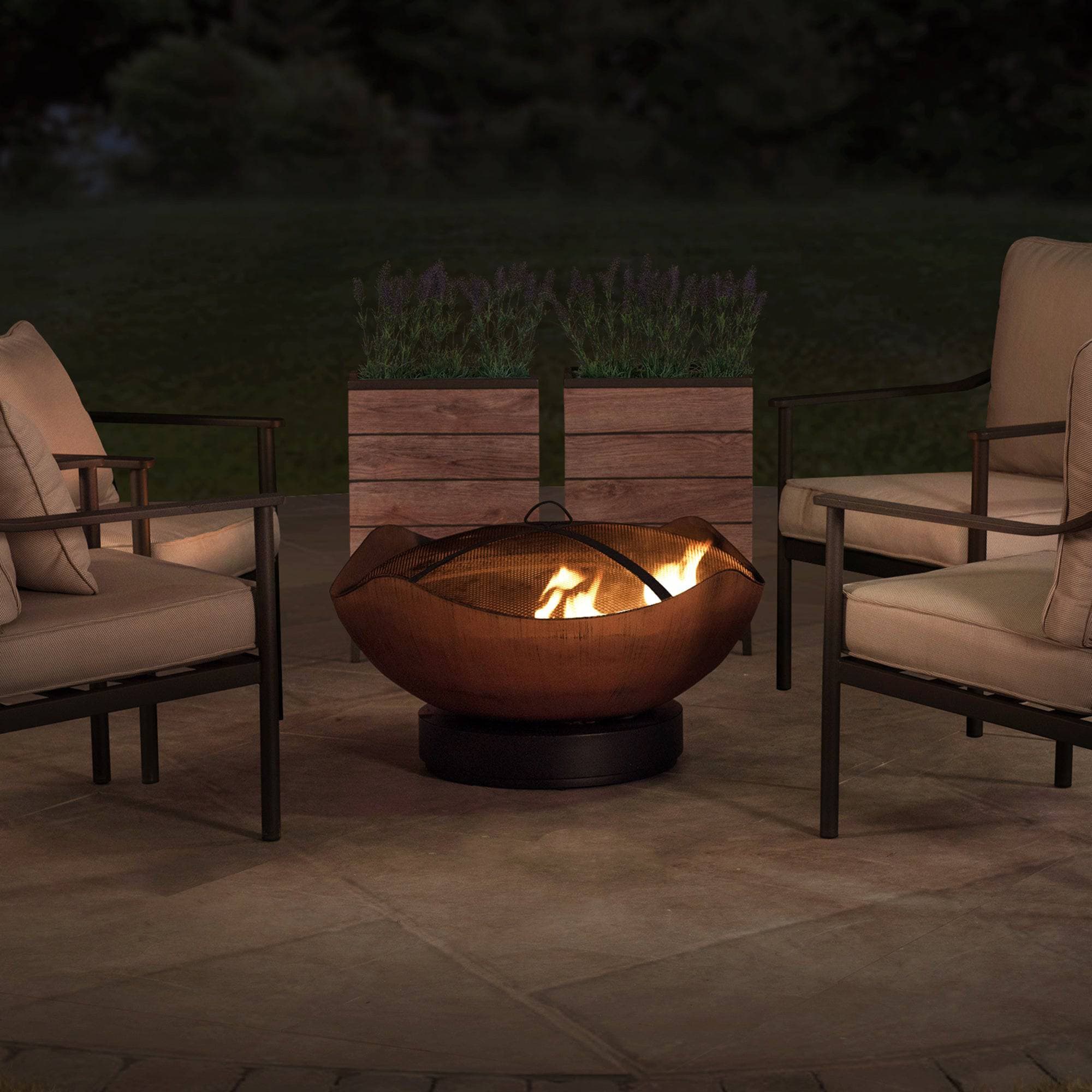 SUNJOY 32 Inch Copper Steel Outdoor Wood Fire Pit with Spark Screen.