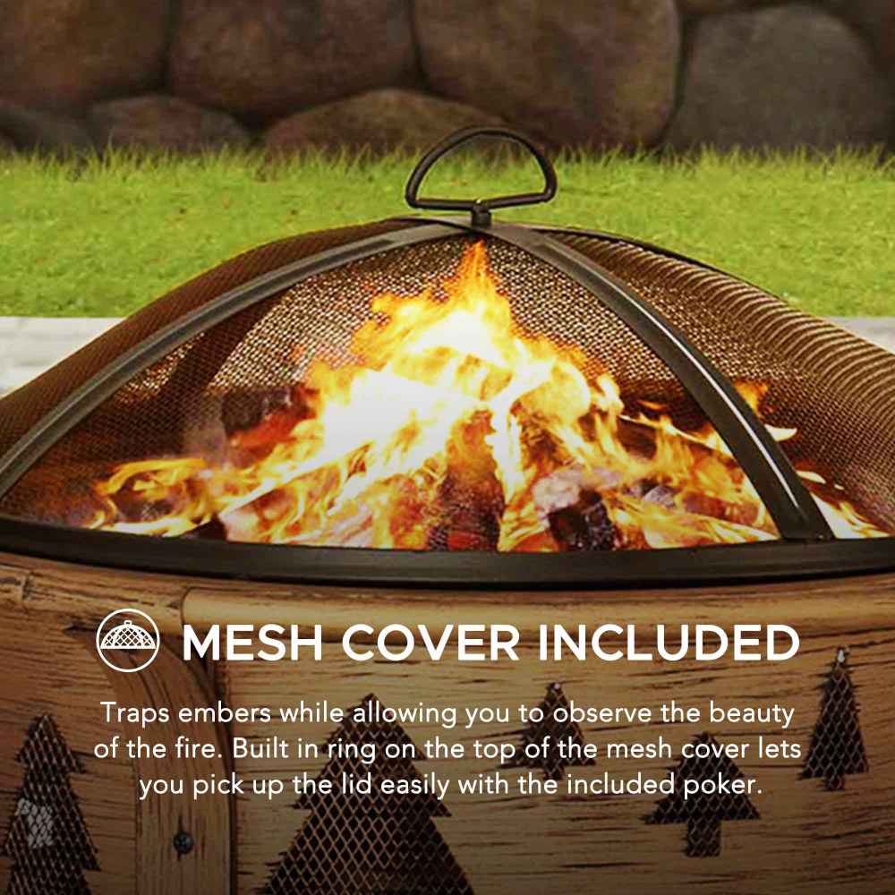 SUNJOY Outdoor Fire Pit Portable Backyard Fire Pit Large Round Fire Pit.