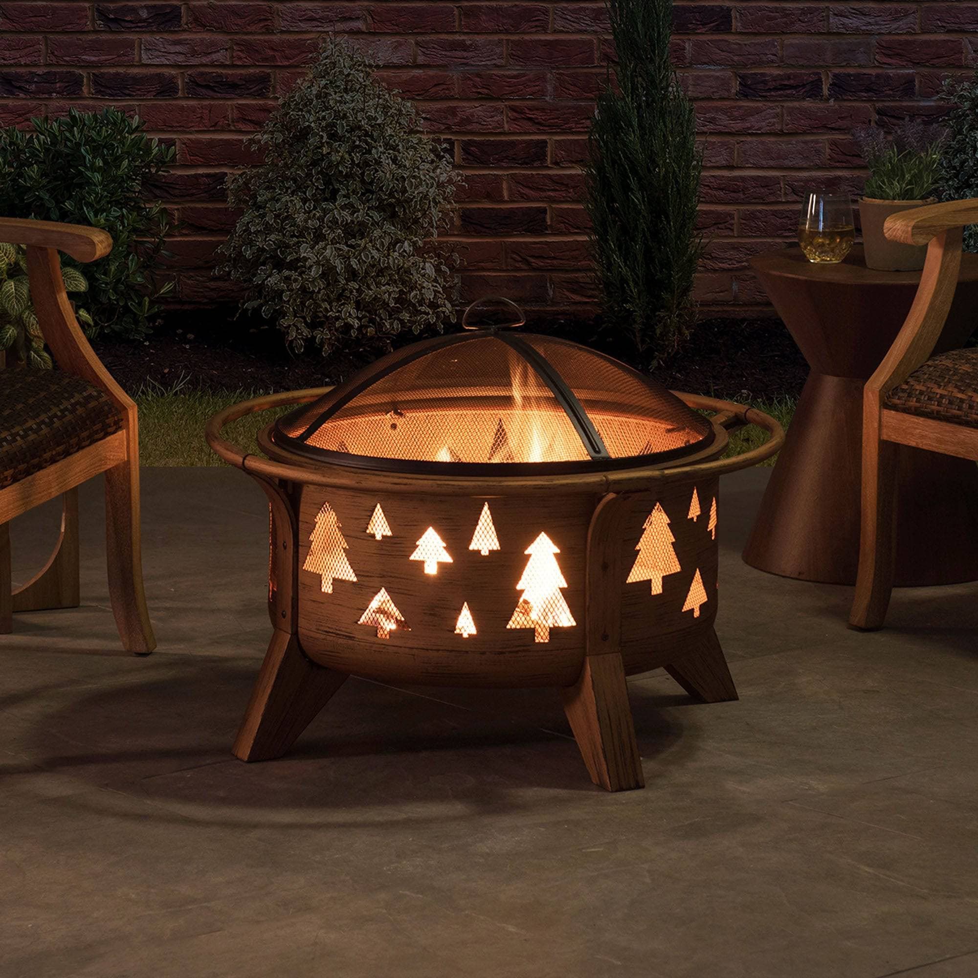 SUNJOY 30 Inch Copper Steel Holiday Fire Pit with Spark Screen & Poker